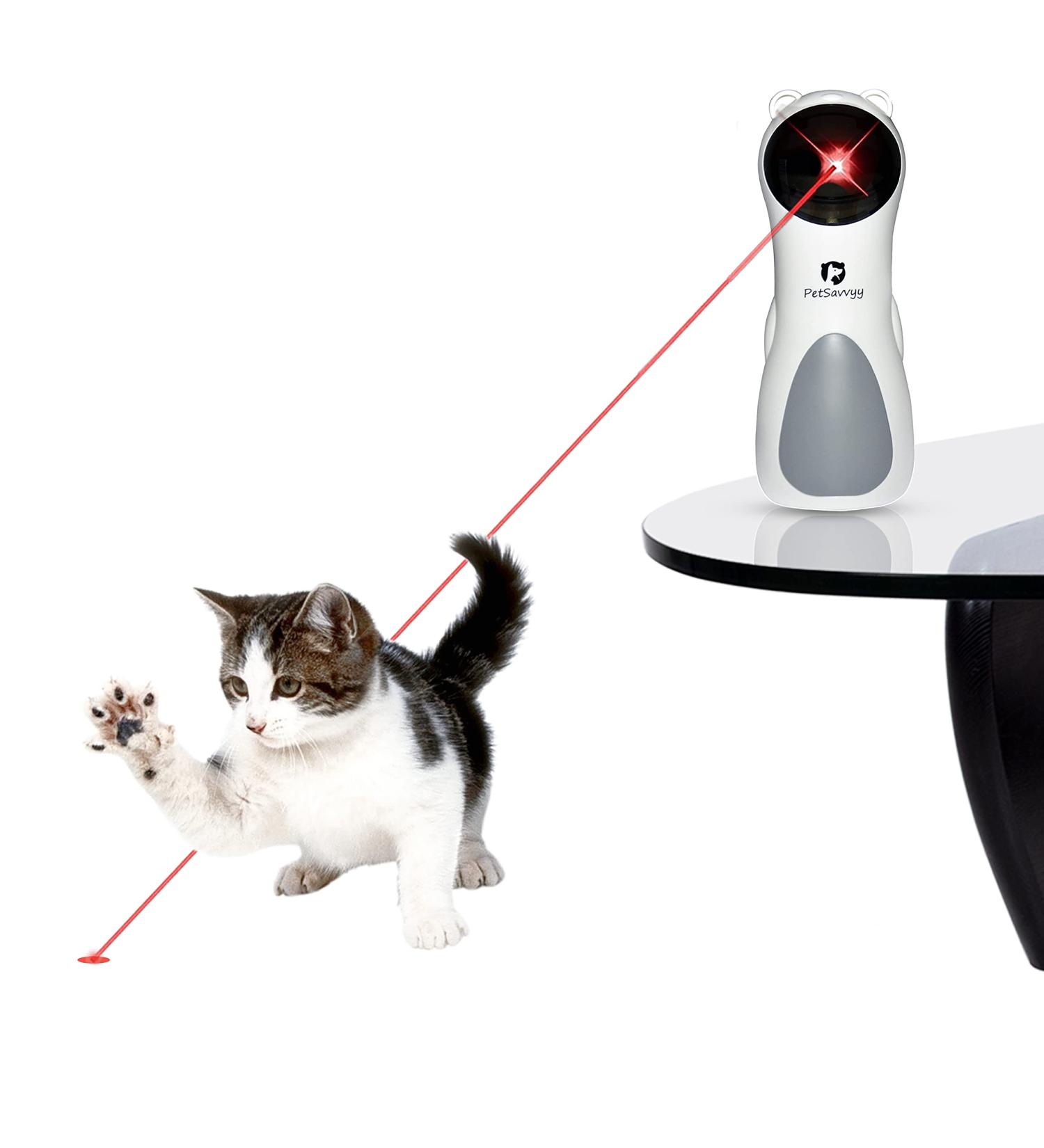PetSavvyy Cat Laser Toy Automatic Portable Interactive Toy for Indoor Cats - Auto ON/OFF with Timer 3 Modes + 5 Angle Adjustable Height Silent Motor USB Powered/Batteries - Buy Online on GoSupps.com