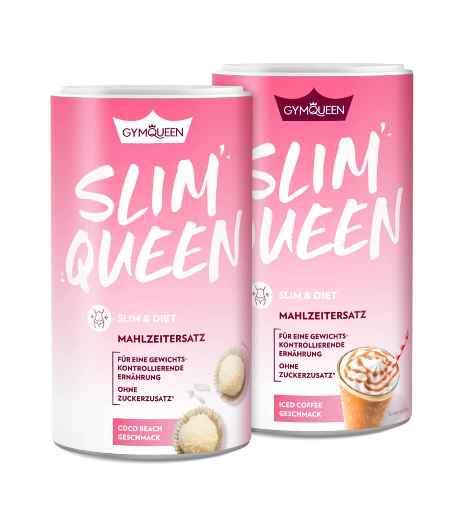 Gymqueen Slim Queen Weight Loss Shake 2x420g - Delicious Coco Beach & Iced Coffee Diet Shake for Easy Weight Loss 250 kcal/Portion Packed with Vitamins & Nutrients - Buy Online on GoSupps.com