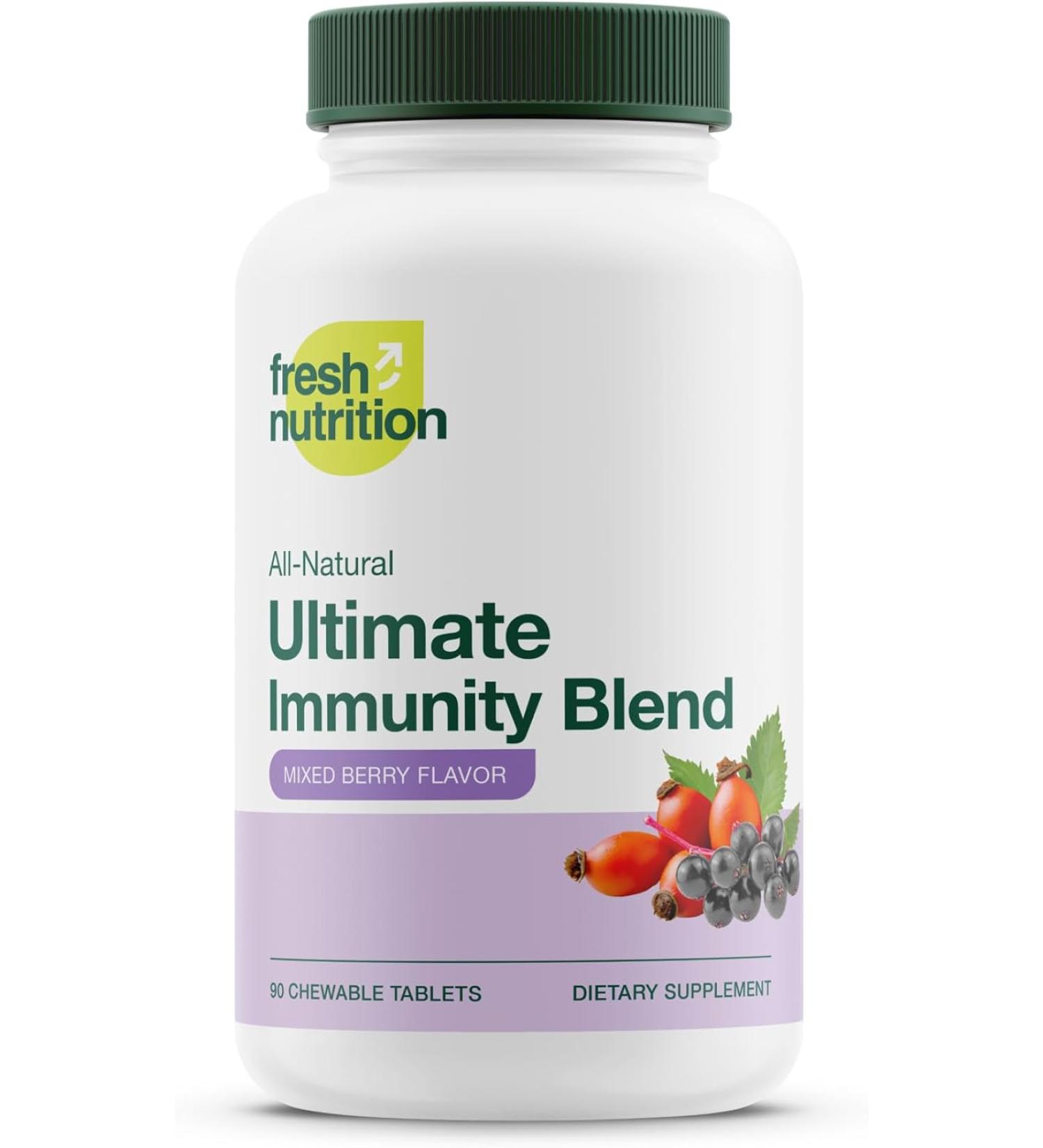 Immunity Boost Chewables - Vitamin C 1500mg, Elderberry 600mg, Rose HIPS 600mg, Zinc 30mg - 90 Vegan Chewable Tablets in Berry Flavor - Buy Online on GoSupps.com