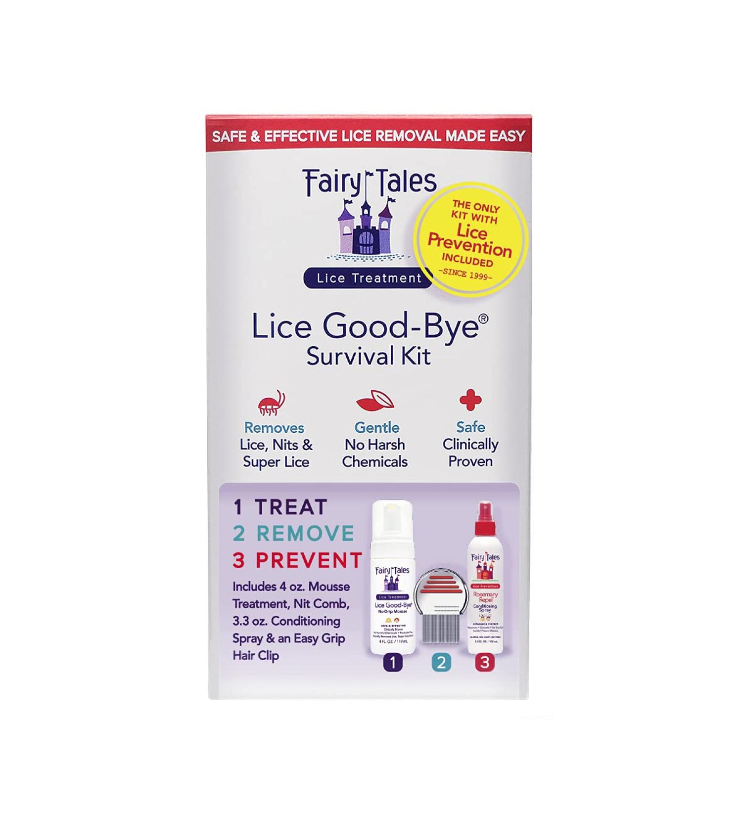 Fairy Tales Lice Good-Bye Survival Kit - Treatment Mousse, Conditioning Spray, Comb & Clip - Buy Online on GoSupps.com