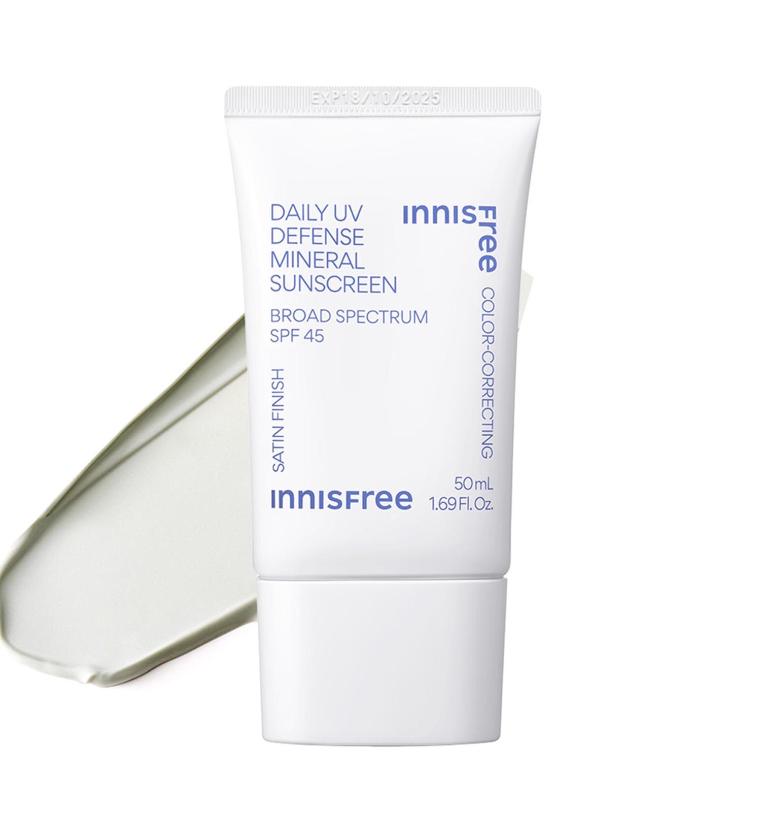 innisfree Daily Mineral UV Defense SPF 45 Face Sunscreen with Green Tint Hyaluronic Acid Korean Skincare Color Correcting Formula - Buy Online on GoSupps.com