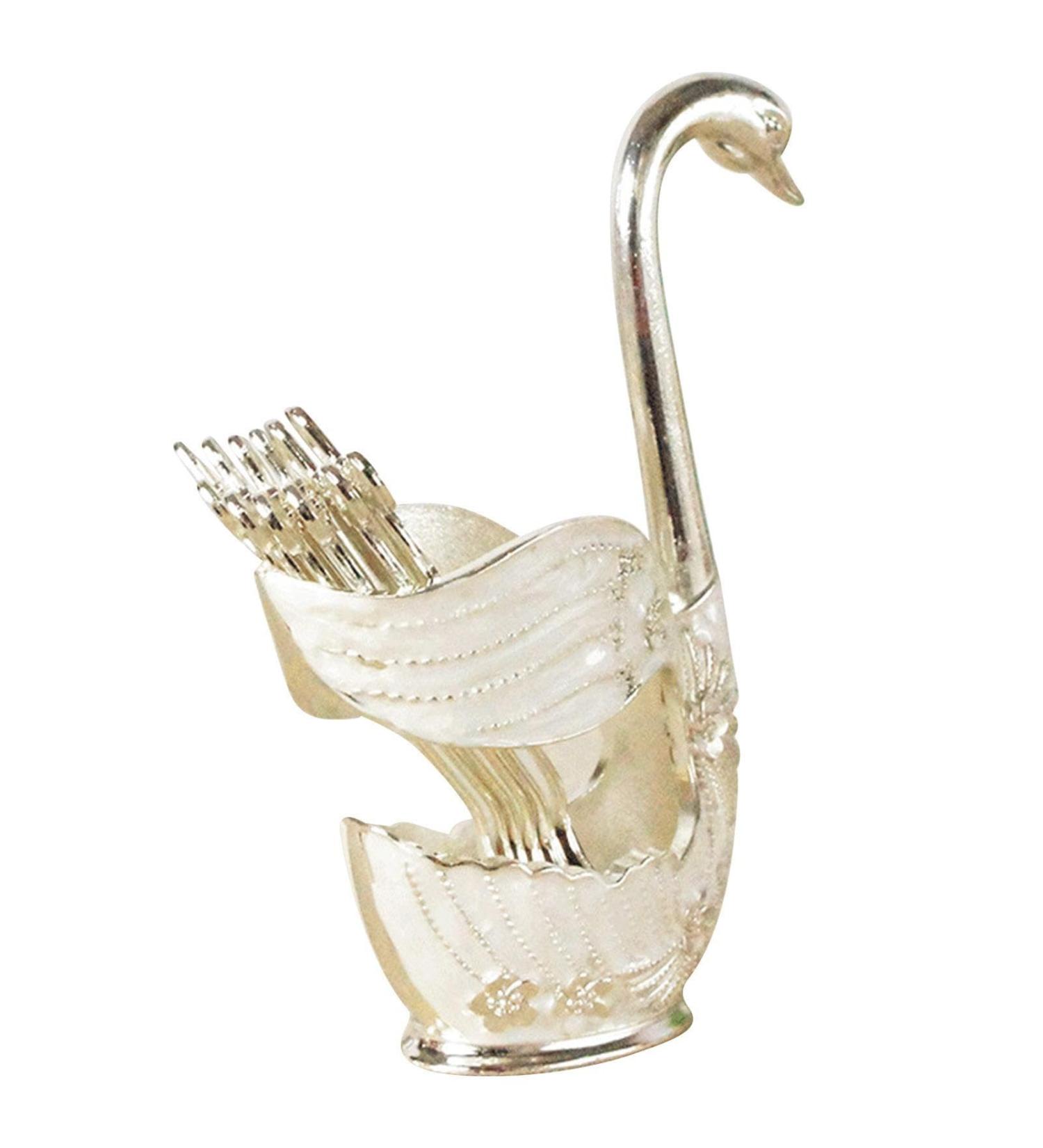 Dispra Swan-Shaped Spoon and Fork Holder Set | Exquisite Alloy Cutlery Accessories | Rust-Free Utensils for Weddings & Daily Use 7 Sets in Silver & White - Buy Online on GoSupps.com