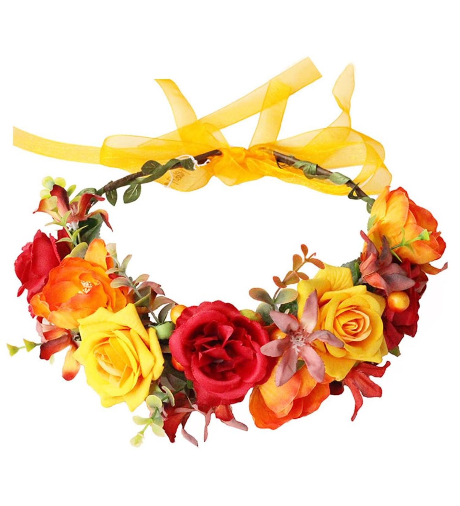Lurrose Orange Headband Flower Wreath Autumn Theme Garland Headdress Wedding Head Hoop Bridal Hair Decoration Simulation Rose Hair Hood Womens Headbands - Buy Online on GoSupps.com