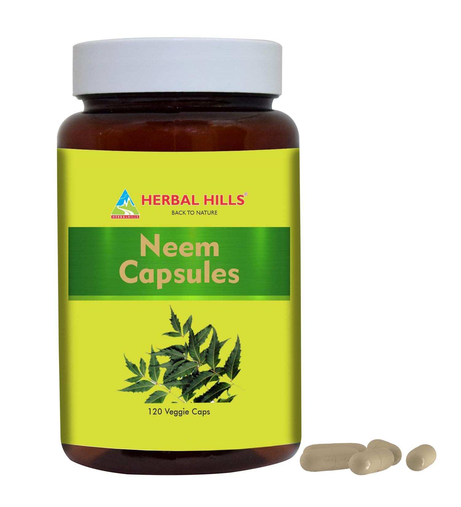 HERBAL HILLS Neem Capsules 120 Vegie Capsules Neem Leaf Azadirachta Indica 700 mg Powder and Extract Blend in a Capsule - Buy Online on GoSupps.com