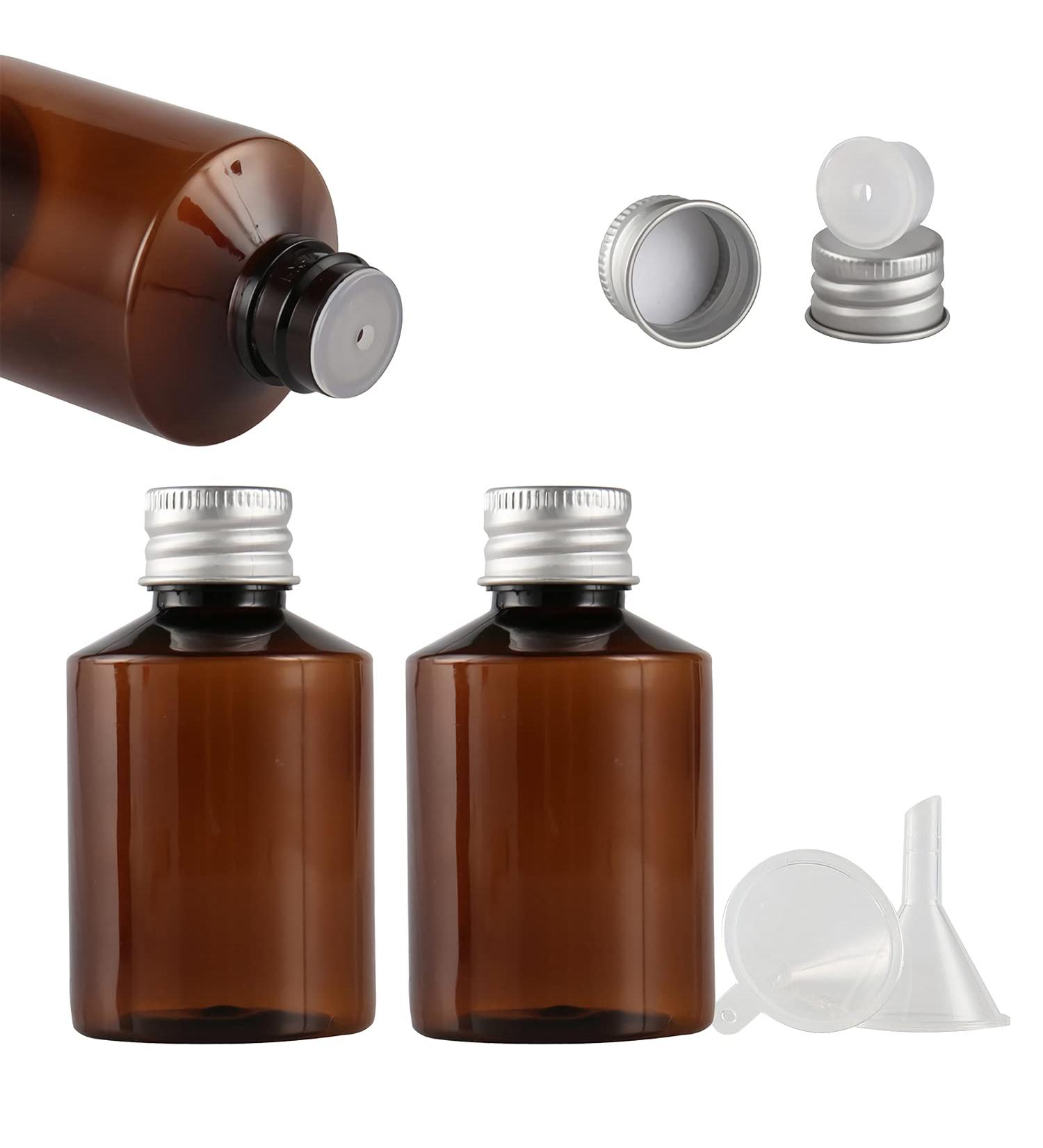 Tianzd 3-Pack 50ml Brown Plastic Bottles with Silver Caps & Orifice Reducer | Essential Oil & Makeup Containers | International Shipping Available - Buy Online on GoSupps.com