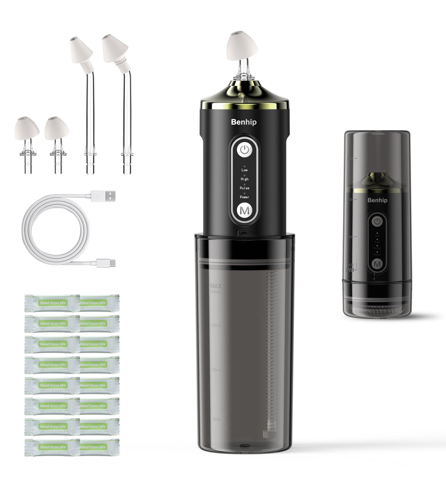 Benhip Electric Nasal Irrigation System Kit Sinus Rinse Bottle Neti Pot Decongestant Relief System for Kids/ Adults Cordless Storeable Waterproof with 60 Saline Packets Wash Nose & Snoring Remedy - Buy Online on GoSupps.com
