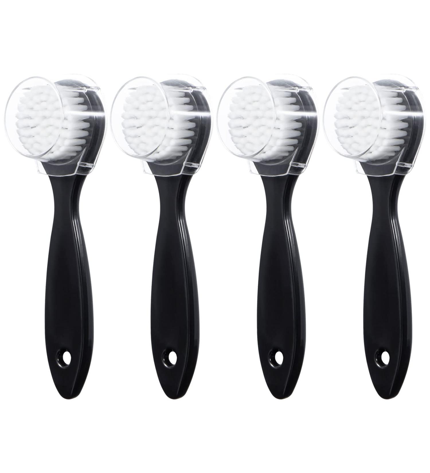 4 Pack Soft Bristle Facial Cleansing Brush with Lid - Gentle Exfoliating and Massage - Black - Buy Online on GoSupps.com