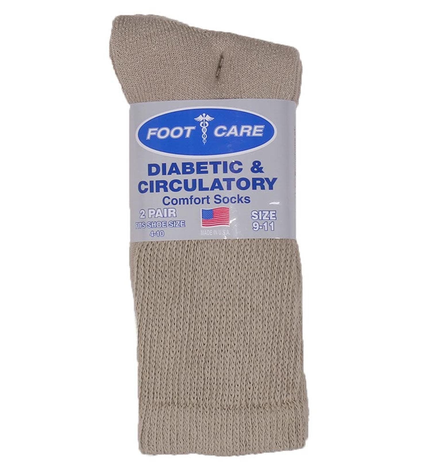 Foot Care Men's Diabetic Crew Socks 2-Pack Khaki