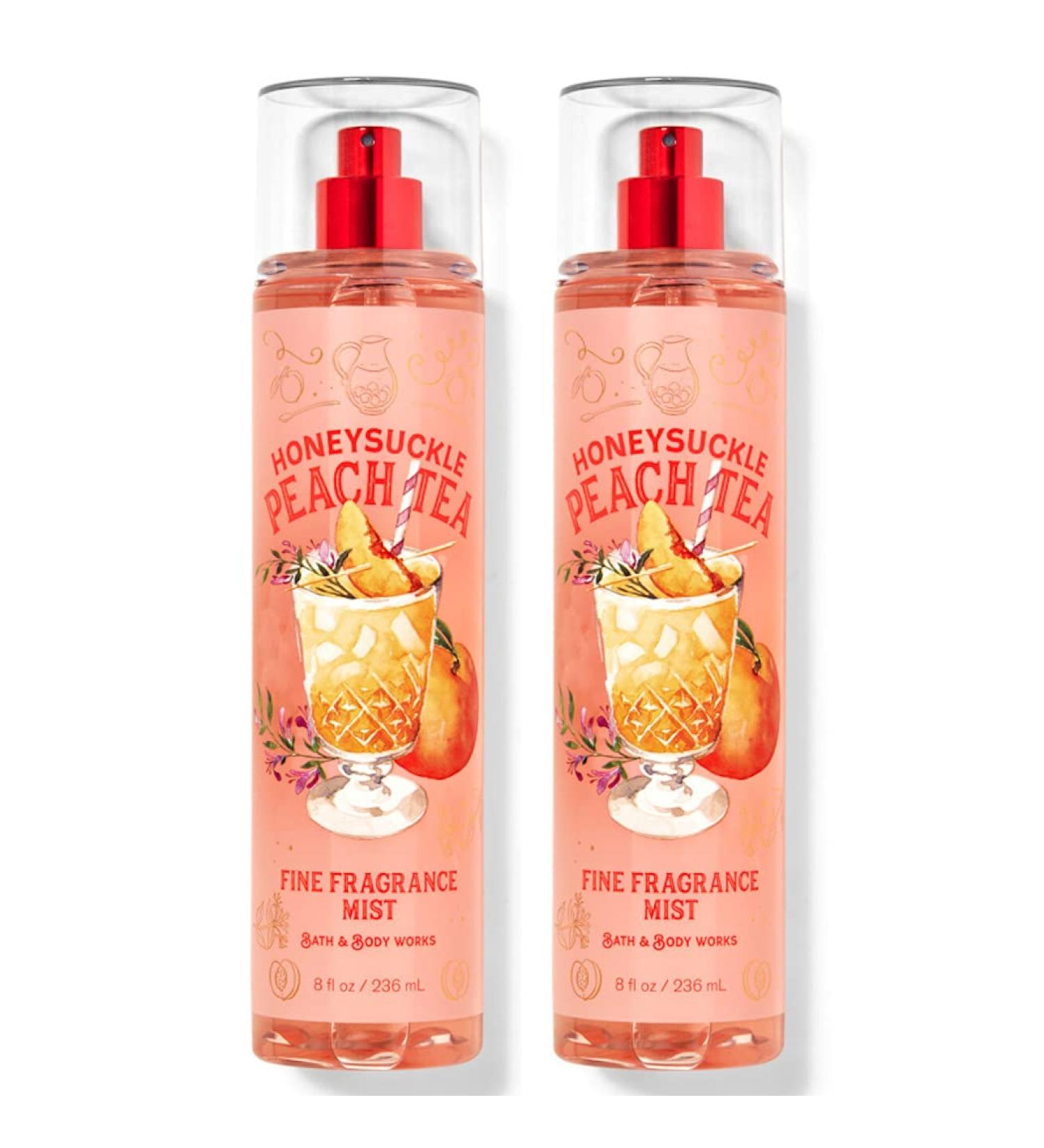 Bath and Body Works Honeysuckle Peach Tea Fine Fragrance Mists Pack Of 2 8 oz. Bottles (Honeysuckle Peach Tea)