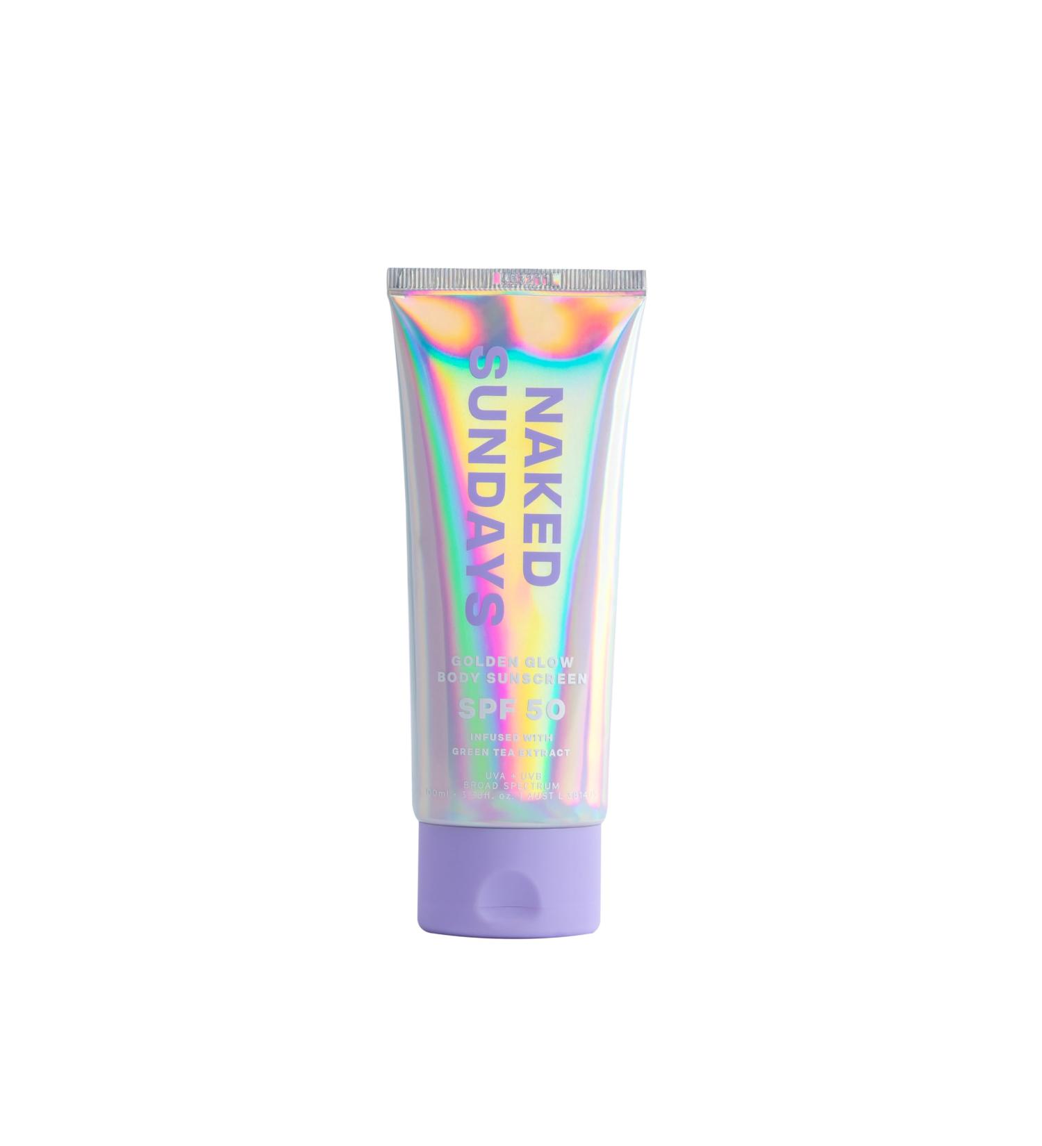 Naked Sundays SPF 50 Golden Glow Body Sunscreen - Broad Spectrum UVA/UVB Protection Shimmering & Firming Non-Transfer Formula for All Skin Types - Buy Online on GoSupps.com