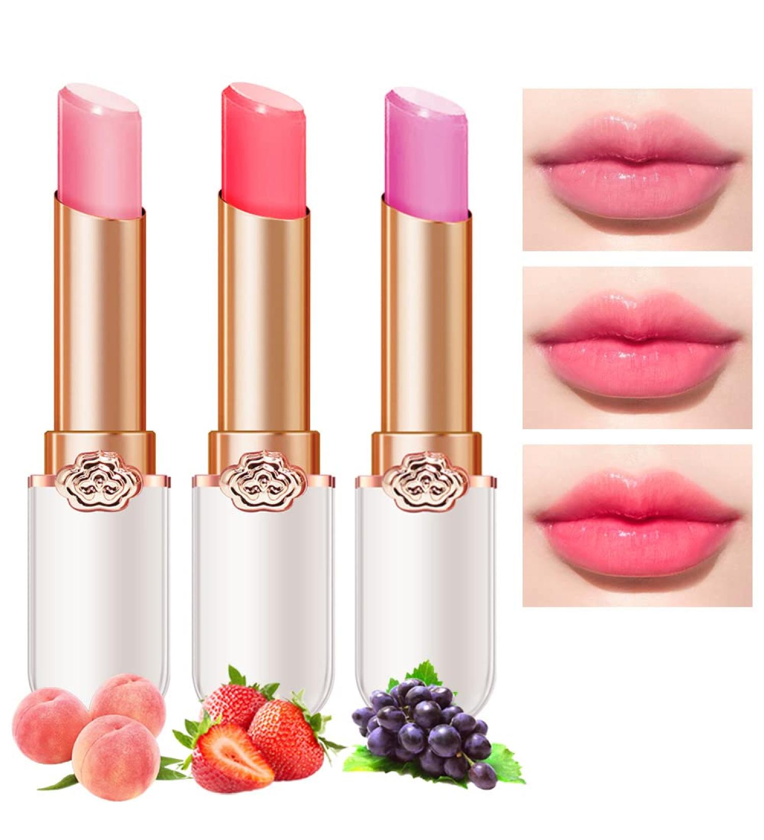 3Pcs Korean Mood Lip Balm Gift Set - Long Lasting Color Change Lipstick Stain - Peach, Strawberry, Grape Tinted Lip Balms - pH Lip Color Changing Gloss for Women & Girls - 3 Count Pack - Buy Online on GoSupps.com