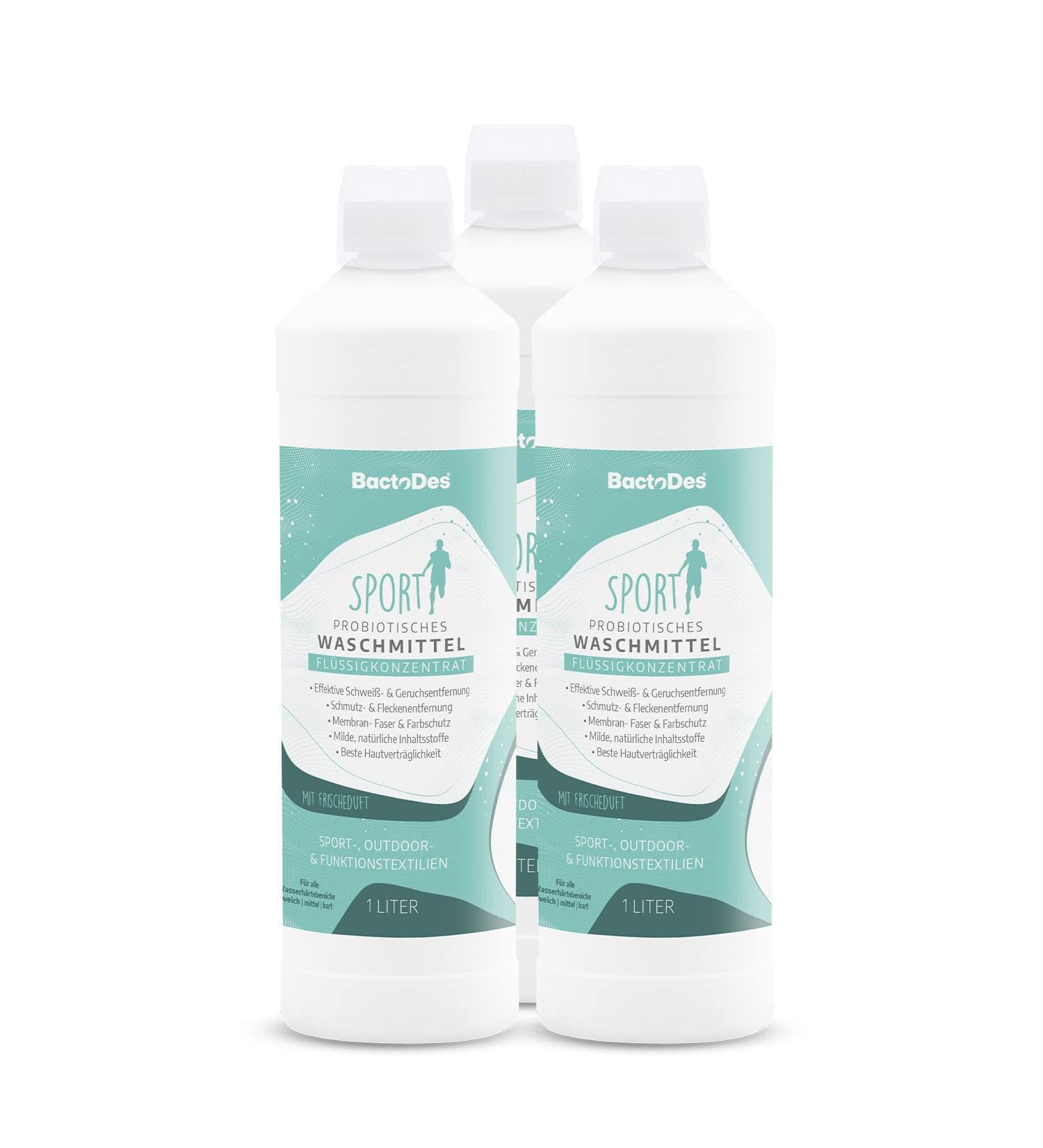 Buy BACTODES BWash Sports Detergent 3x1L - Probiotic Liquid Detergent for Sports Clothing - Effective Against Sweat with Fresh Fragrance - Ideal for Outdoor & Functional Wear - Buy Online on GoSupps.com
