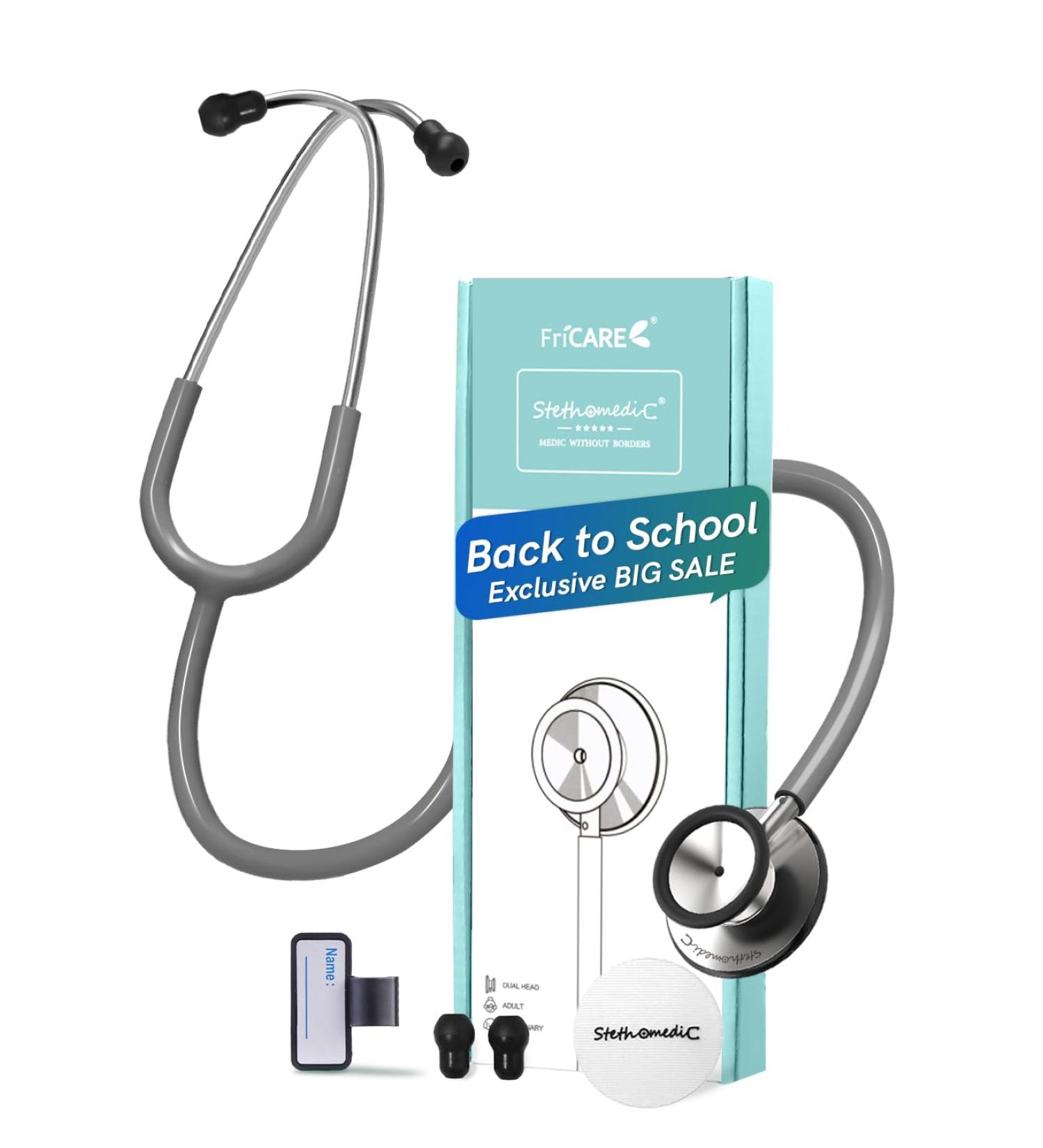 FriCARE Stethoscope - Essential for Nurses & Vet Students | FSA HSA Eligible | Grey Tubing 30 Inch Replacement Medical Diagnostic Gear - Buy Online on GoSupps.com