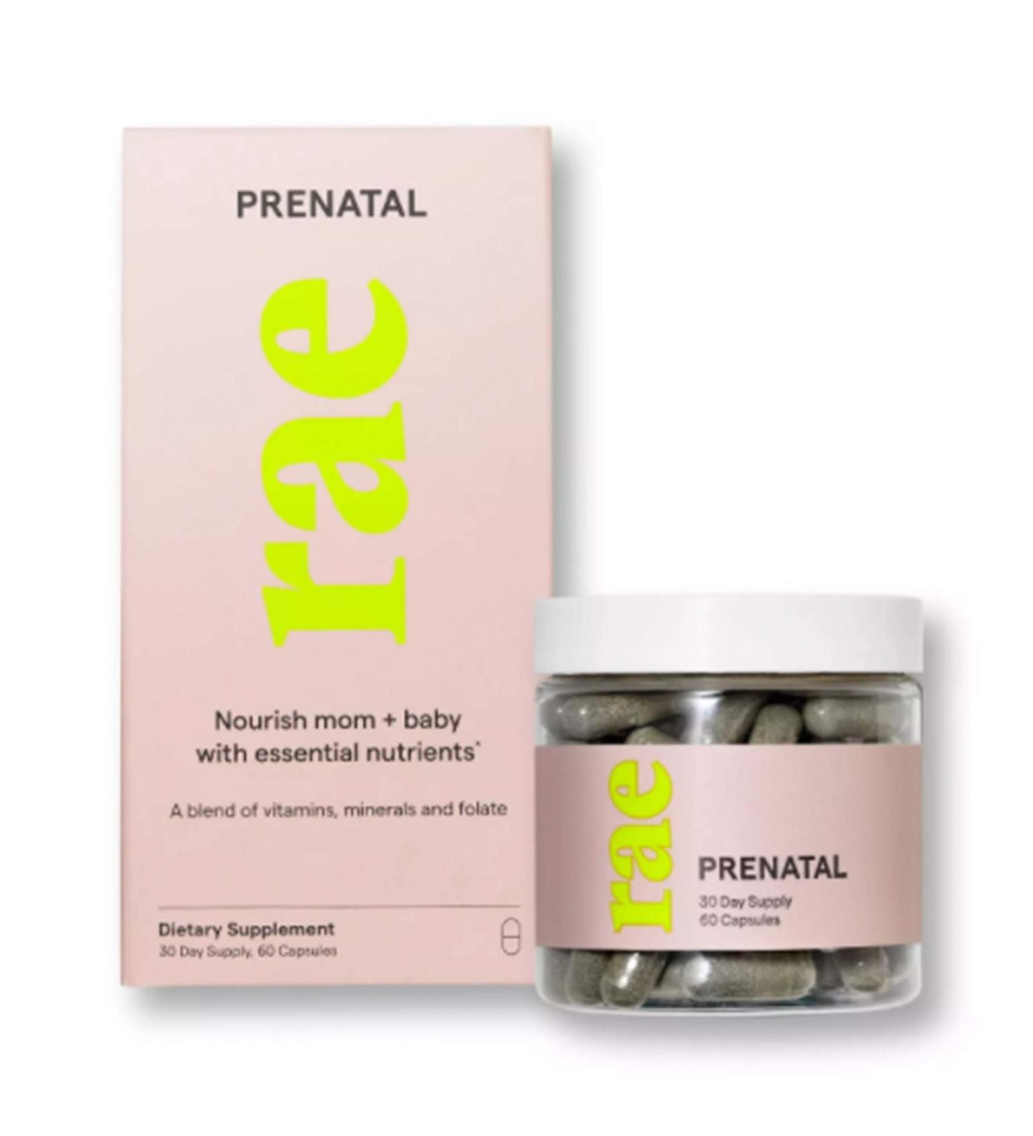 Rae Wellness Prenatal Multivitamin - Vegan Non-GMO Nutrition with Folate, Thiamine, Vitamin C, Biotin - 60 Caps - Buy Online on GoSupps.com