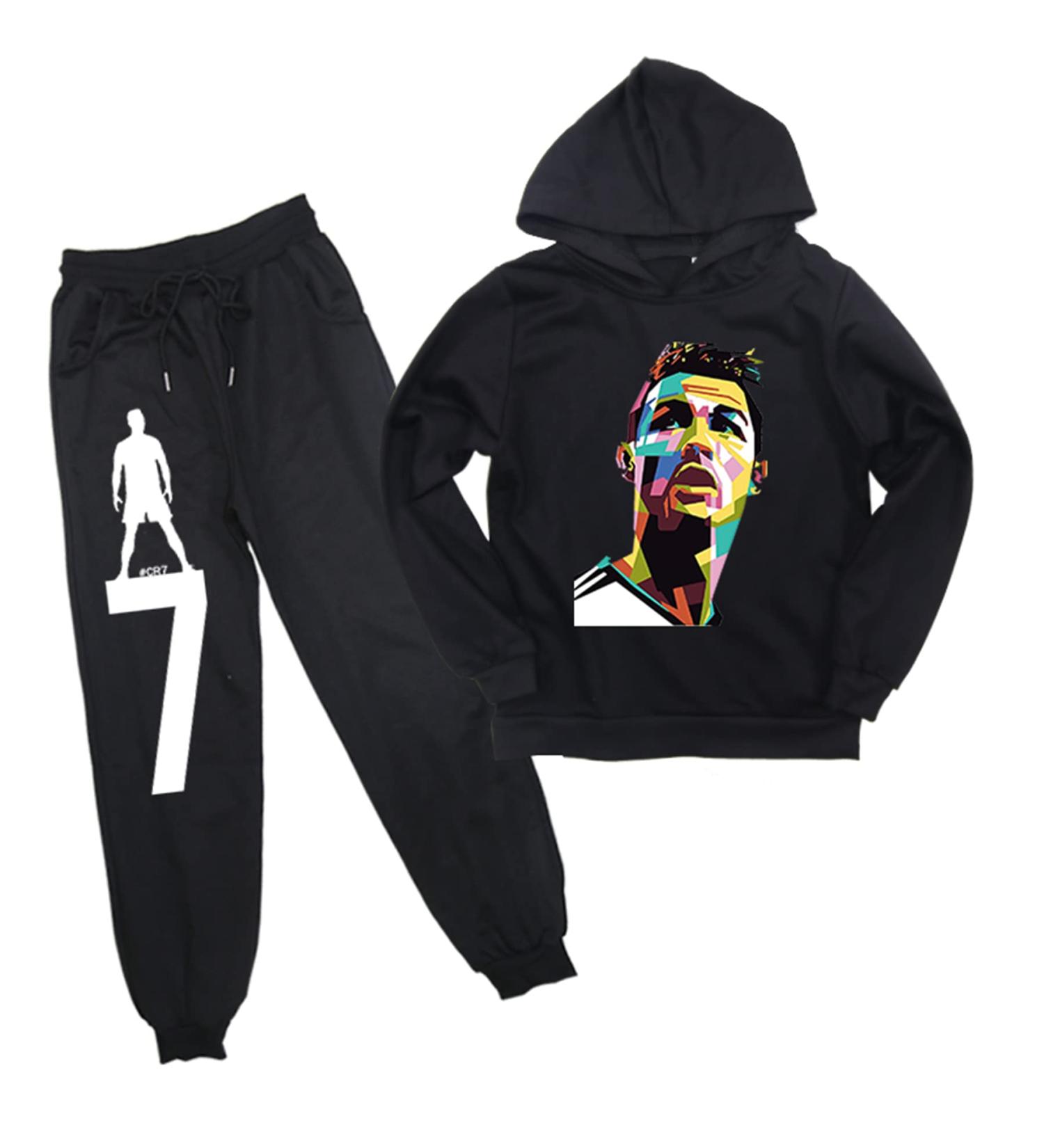 Mencoo Boys Cristiano Ronaldo Hooded Pullover and Sweatpants Set - Black, 6-7 Years - Buy Online on GoSupps.com