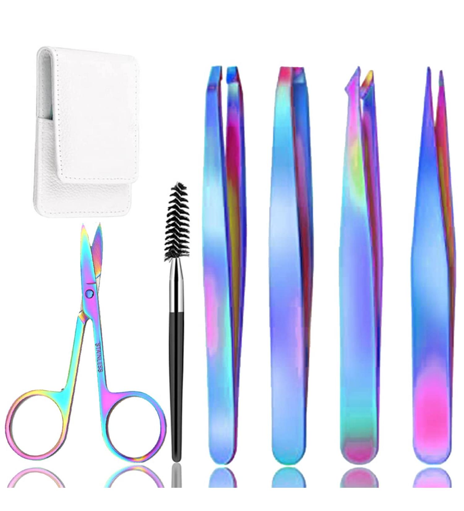 4-Piece Professional Stainless Steel Tweezers Set - Eyebrow Eyelash & Splinter Tweezers for Precision Grooming - Buy Online on GoSupps.com