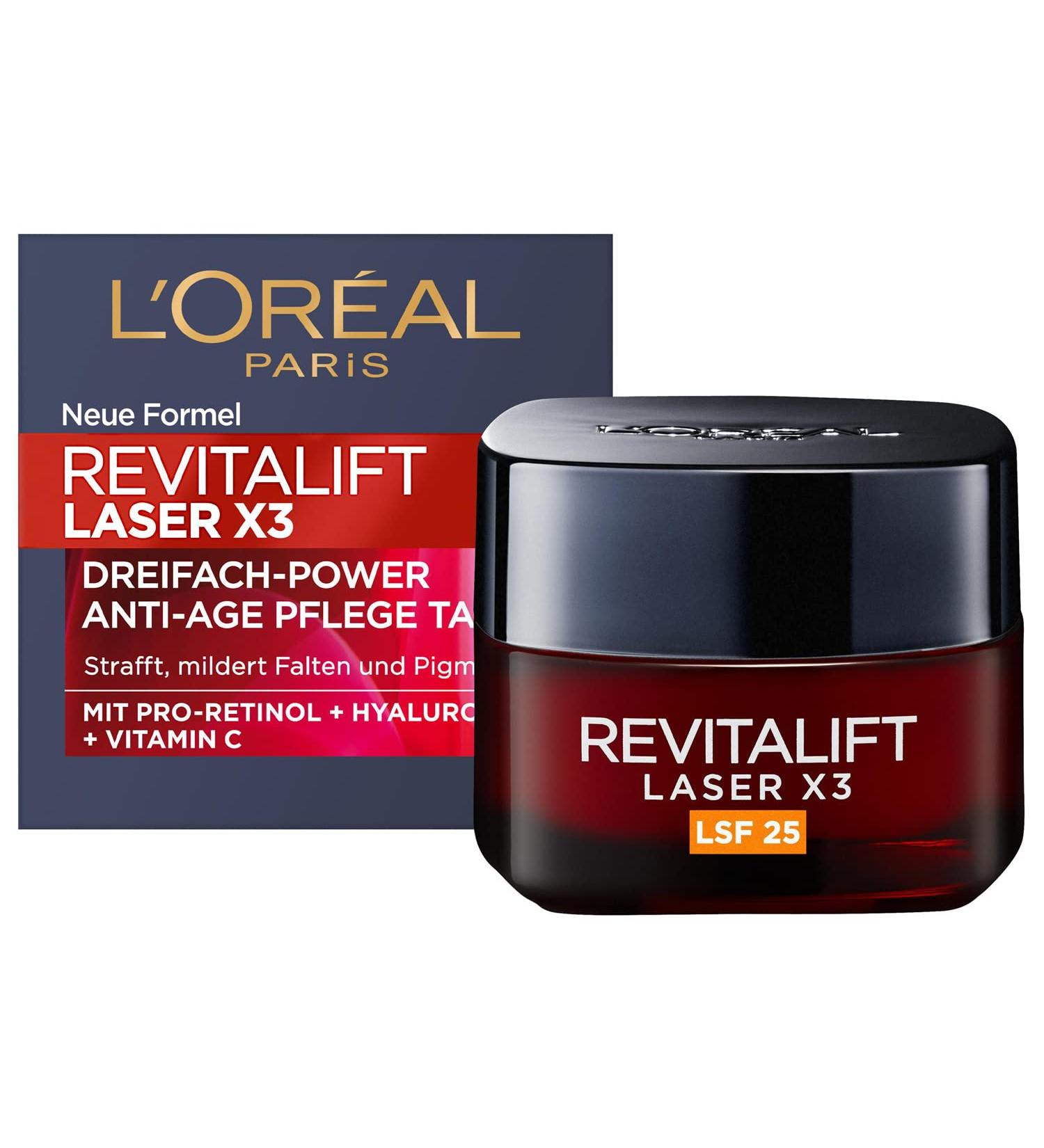 L'Or al Paris Revitalift Laser X3 Day Care SPF 25 - Anti-Aging Facial Cream with Hyaluronic Acid Vitamin C & Pro-Retinol | 50 ml - Buy Online on GoSupps.com