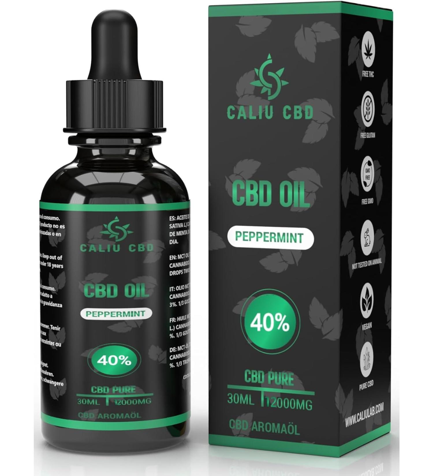 CALIU LAB SL CBD CBD oil 40 pure CBD oil 12000 mg CBD enriched hemp oil base mint extract 0 THC 1200 drops premium cannabidiol - Buy Online on GoSupps.com