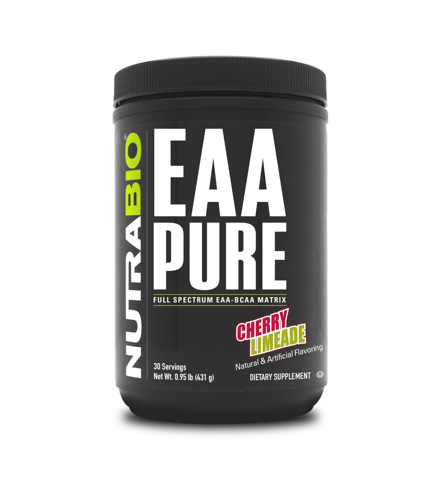NutraBio EAA Pure - 9 Essential Amino Acids for Muscle Recovery & Repair | 30 Servings Cherry Limeade | Pre & Post Workout Supplement - Buy Online on GoSupps.com