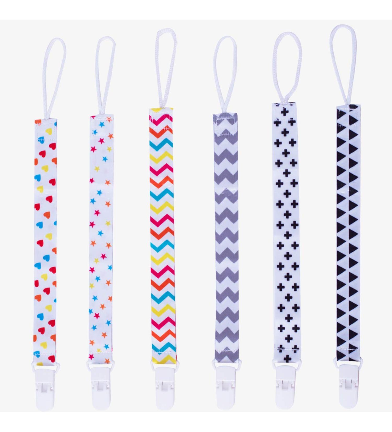 Wylbjc Baby Pacifier Band Holder - 6 Multi-Colored Washable Designs for Newborn Boys & Girls - Unique Two-Sided Style - Buy Online on GoSupps.com