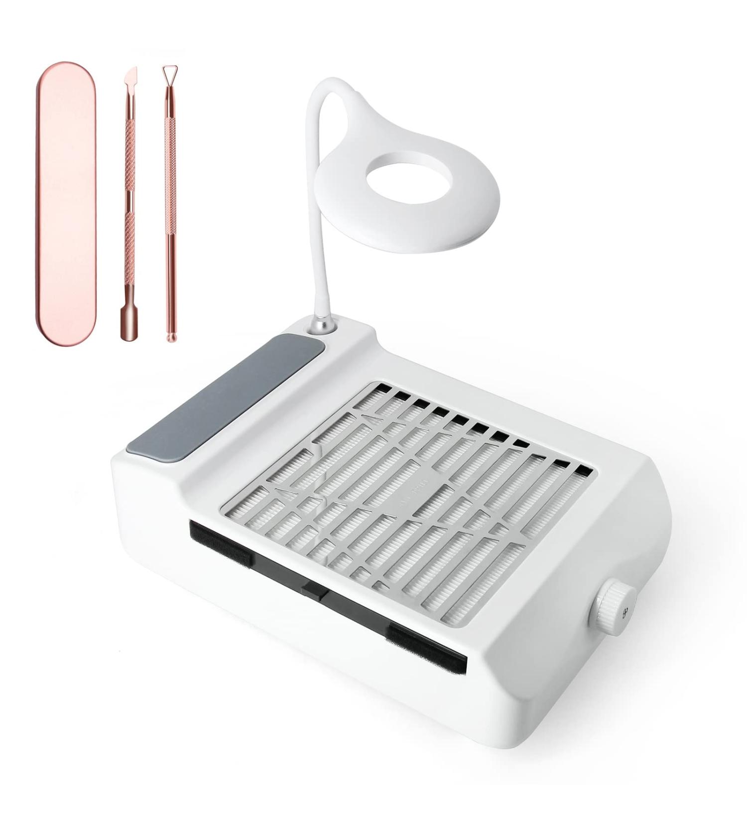 AONOLOVO Nail Dust Collector with Light | Adjustable Suction Extractor for Nails | Salon & Home Use | Cuticle Pusher Kit Included - Buy Online on GoSupps.com