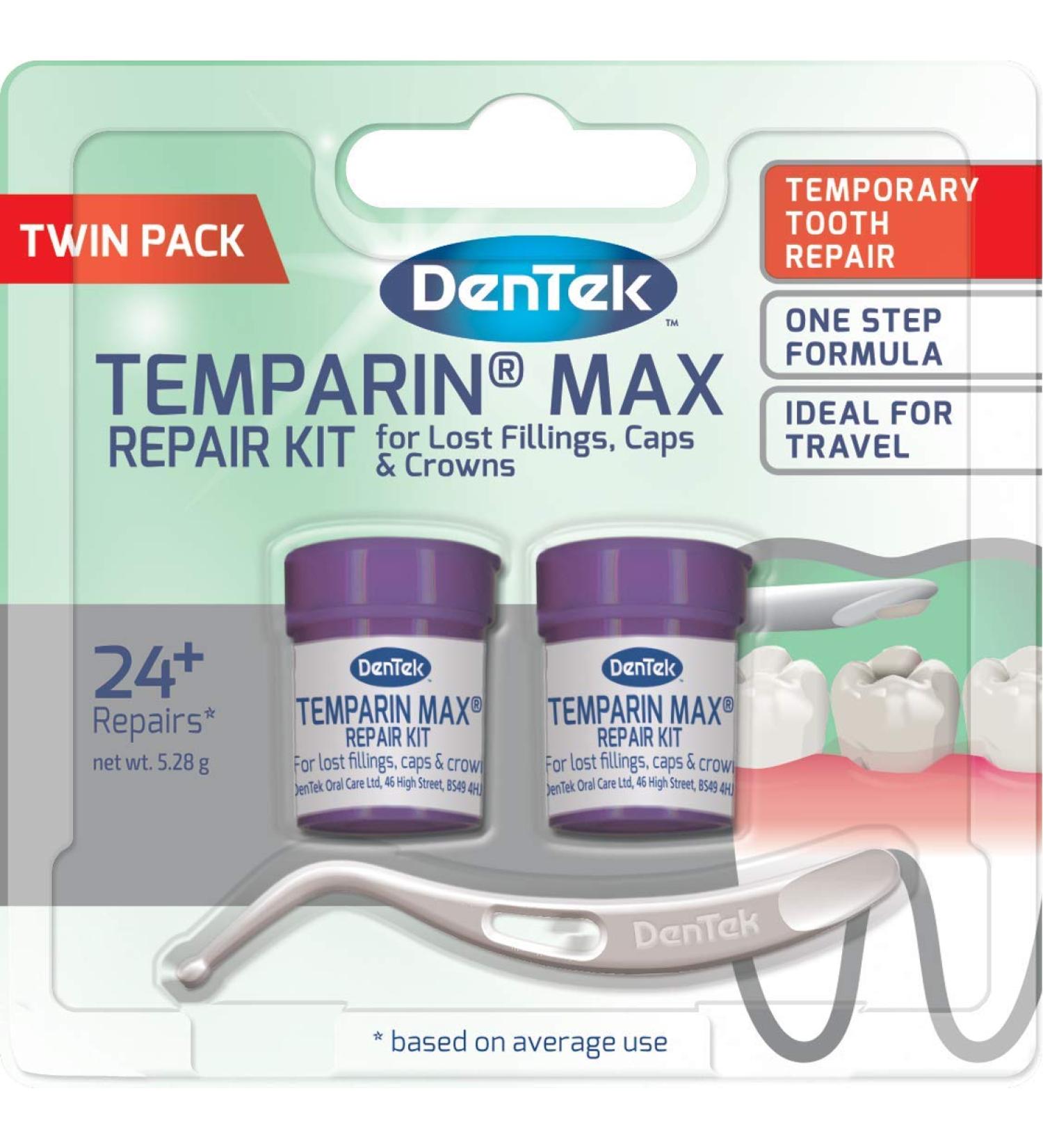 DenTek Temparin Max Home Dental Repair Kit Twin Pack for repairing lost fillings and loose caps crowns or inlays - 24+ Repairs - Buy Online on GoSupps.com