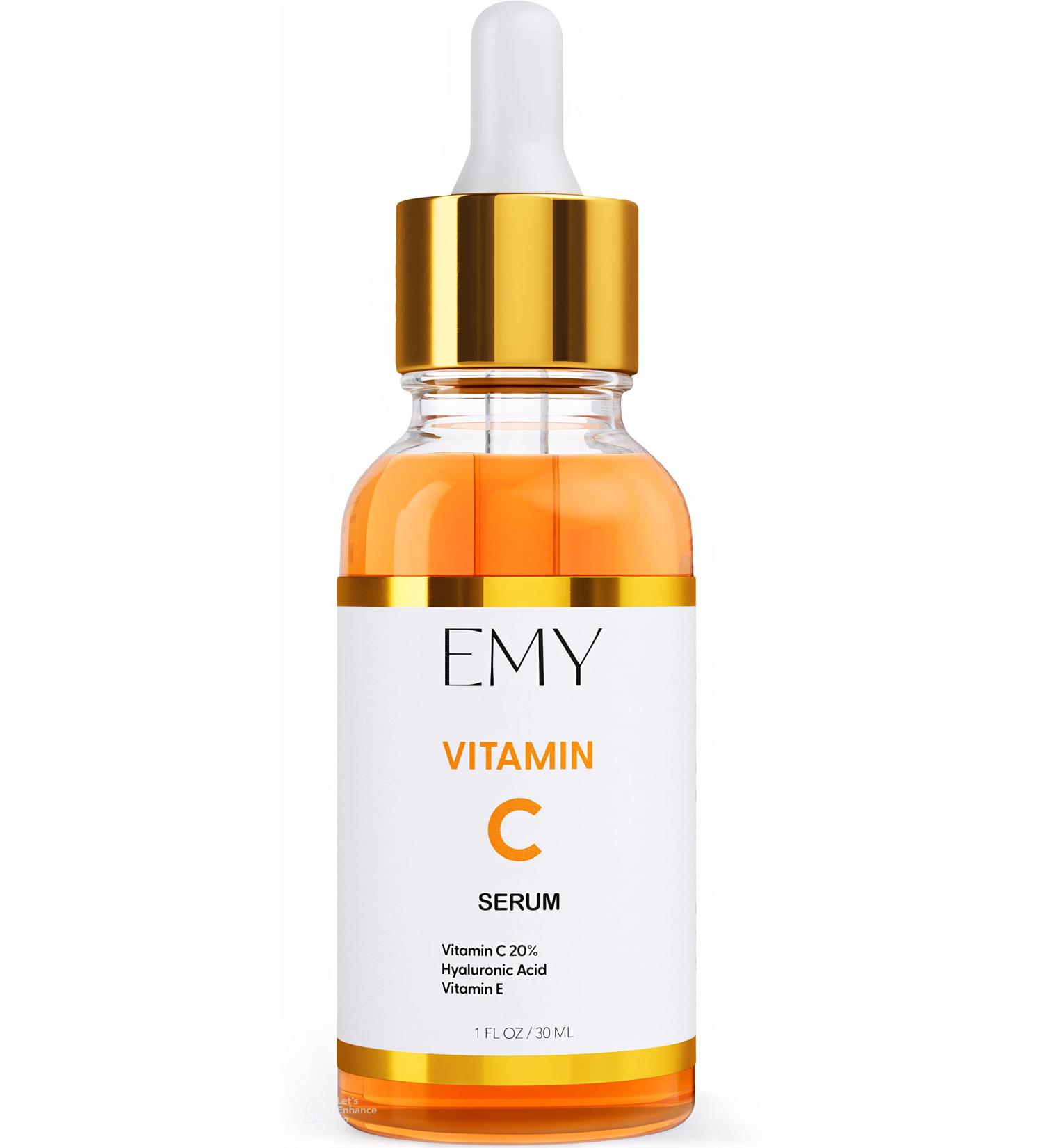 EMY Vitamin C & E Face Serum with Hyaluronic Acid - Anti-aging Moisturizer for Nourished, Protected Skin | Anti-Wrinkle, Collagen-Boosting Formula with Glycerin & Ascorbic Acid - Buy Online on GoSupps.com