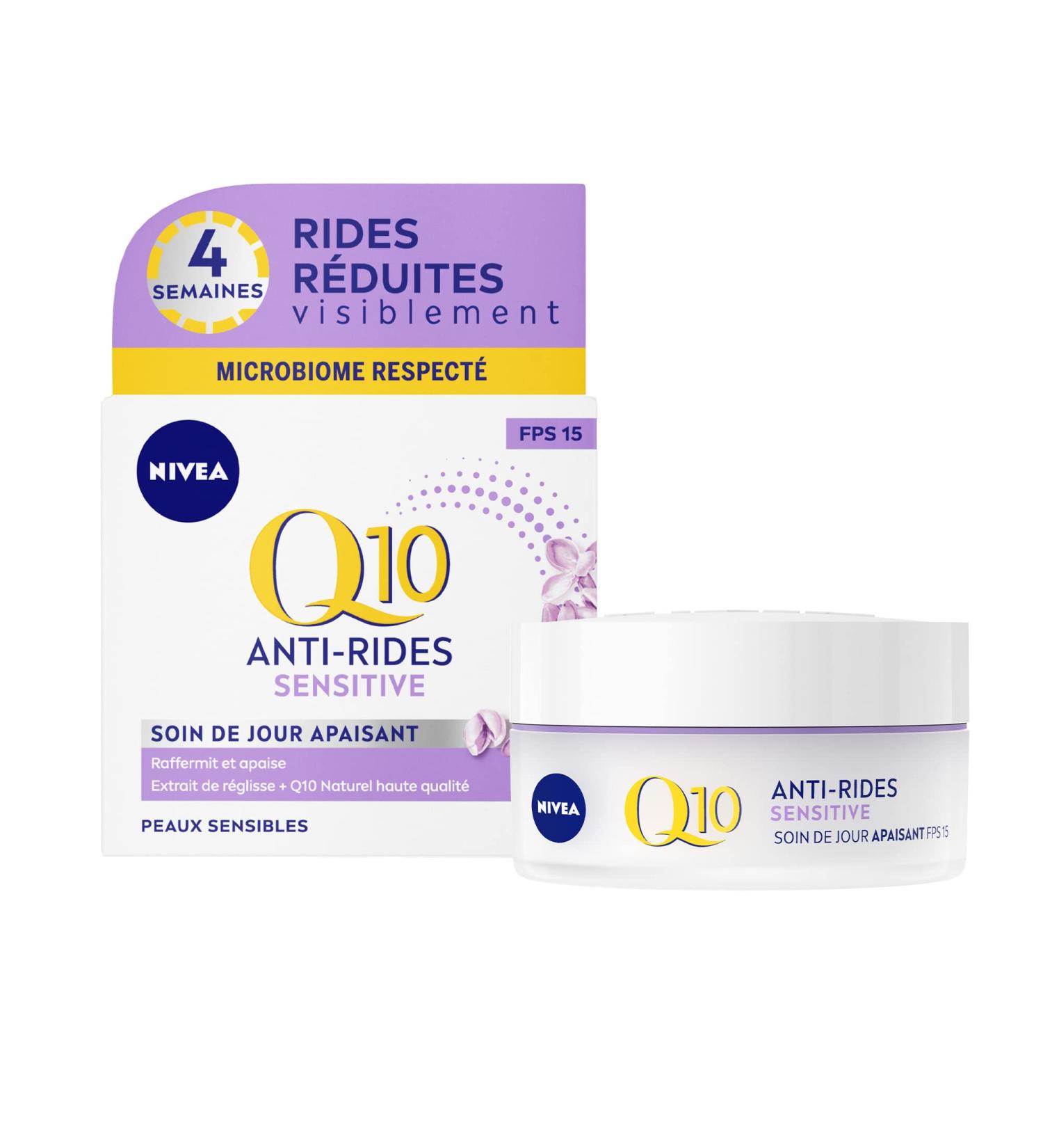 NIVEA Q10 Power Anti-Wrinkle Day Care + Sensitive Skin SPF15 (1 x 50 ml) anti-aging cream enriched with Q10 & creatine women's facial care with liquorice extract - Buy Online on GoSupps.com