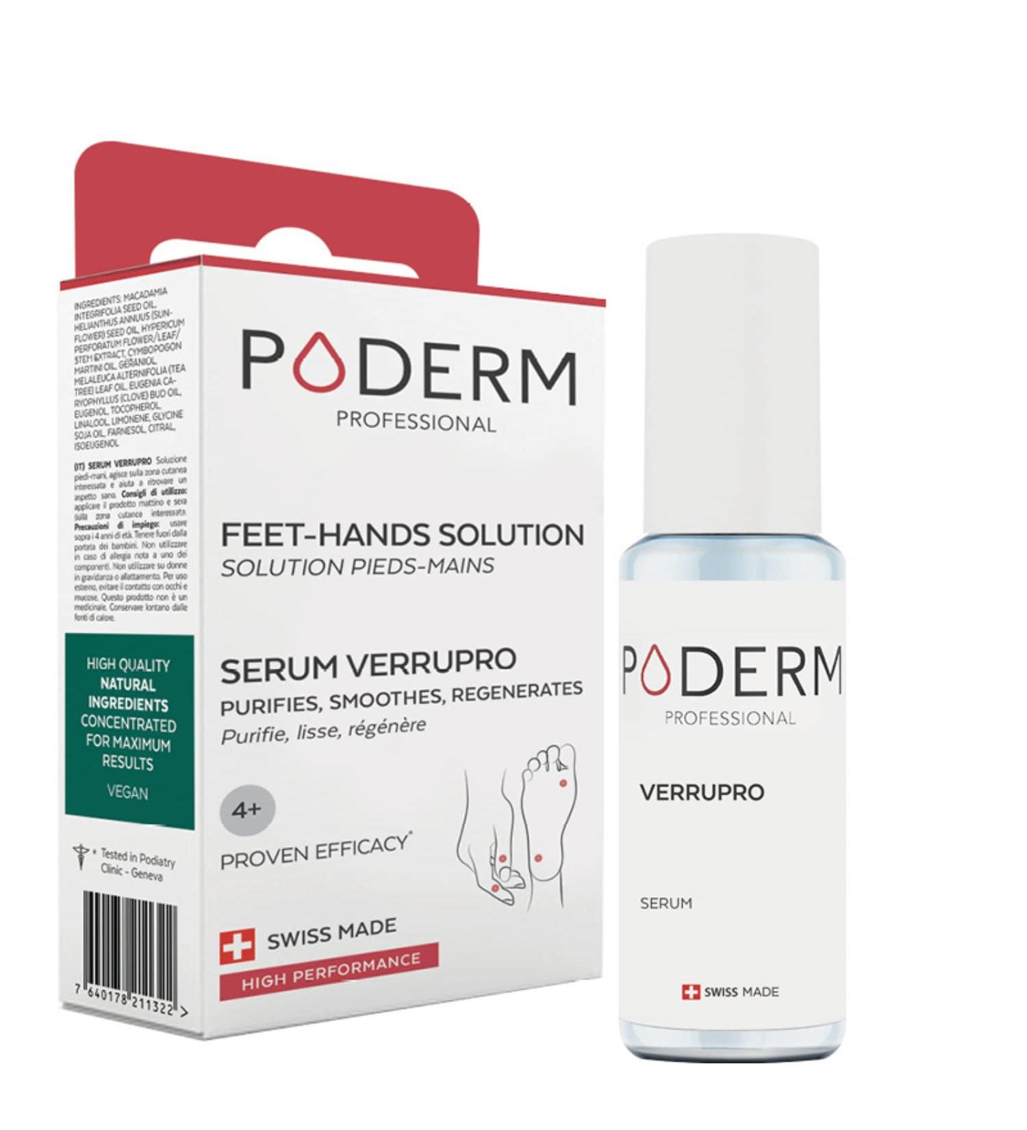 PODERM - VERRUPRO Hand & Foot Solution Anti-VERRUCA serum 100% Natural Ingredients Professional Treatment for verrucas and Warts Quick & Easy Swiss Made - Buy Online on GoSupps.com
