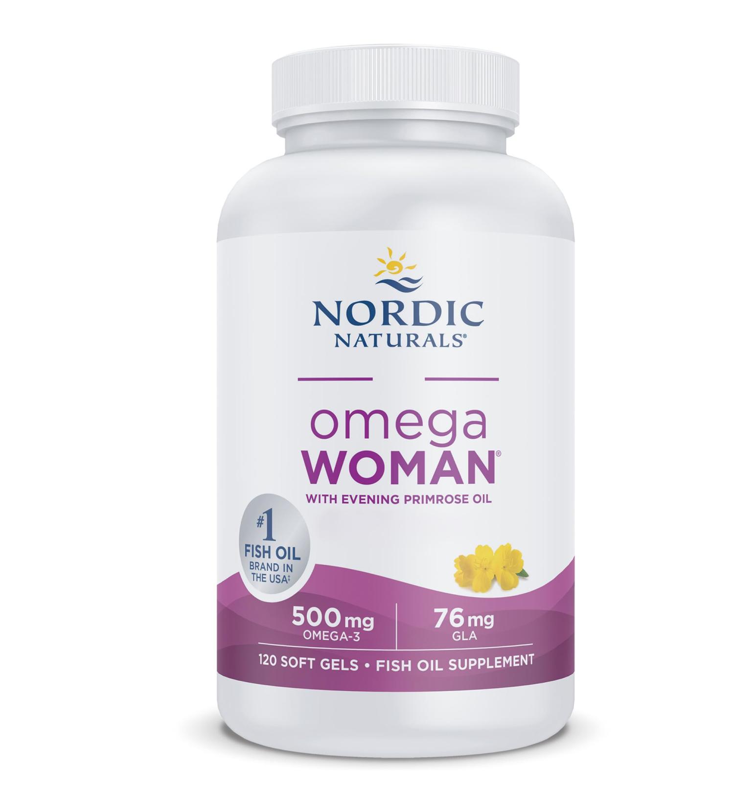 Nordic Naturals Omega Woman 500mg Omega-3 With Evening Primrose Oil High Dosed Lemon Taste 120 Soft Capsules Lab Tested Soy Free Gluten Free Non-GMO - Buy Online on GoSupps.com