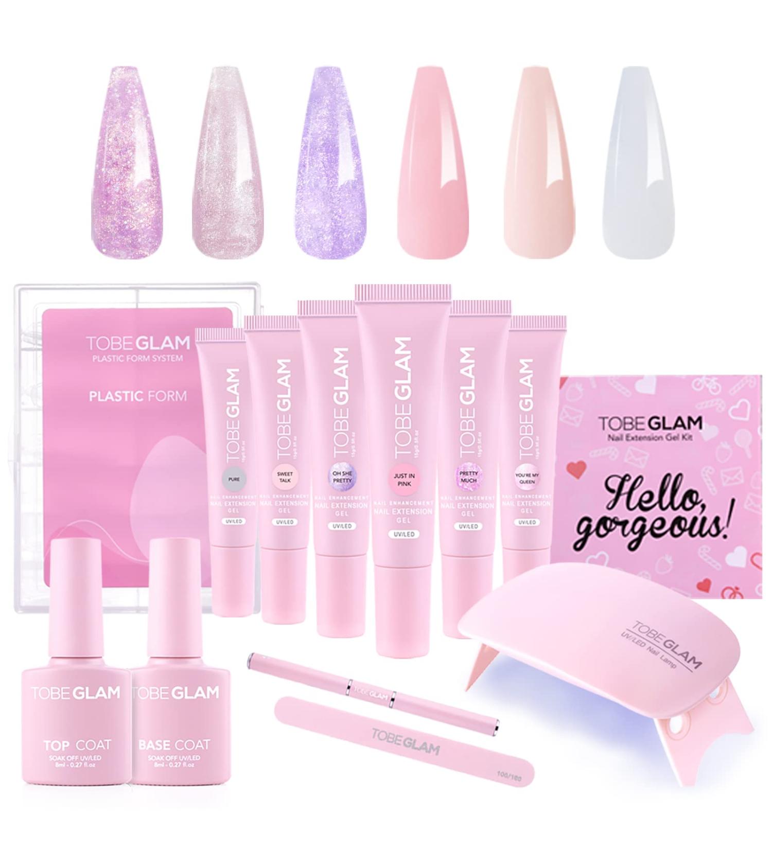 TOBEGLAM Nail Extension Gel Kit - 6 Colors Poly Nail Enhancement Builder Gel with UV Lamp | Trendy Salon-quality Nail Art | Easy DIY All-in-One Manicure Starter Kit - Buy Online on GoSupps.com