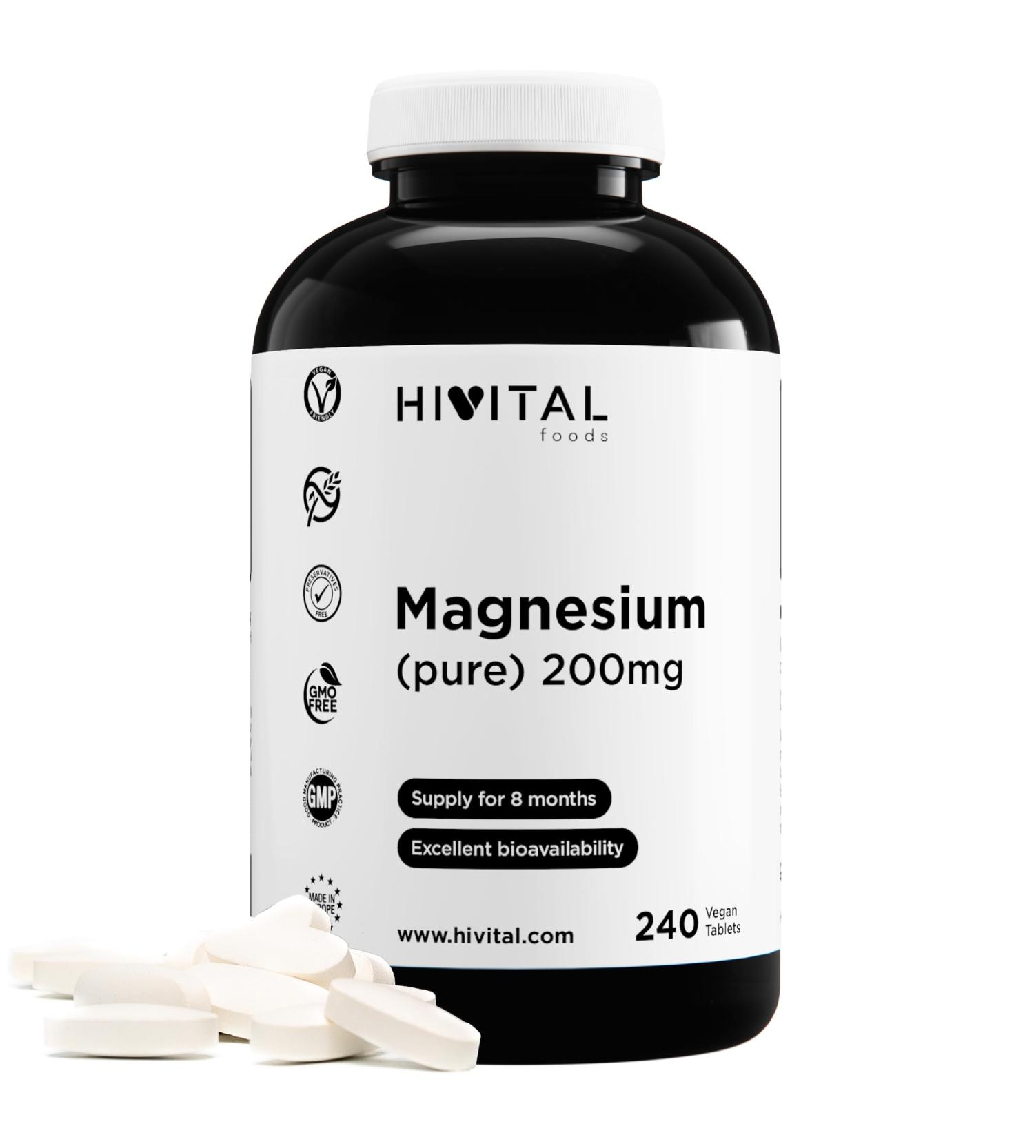 Pure Magnesium 200mg obtained from Magnesium Citrate. 240 vegan tablets 8 months of treatment. Improves muscle function and nervous system reduces fatigue and cramps - Buy Online on GoSupps.com