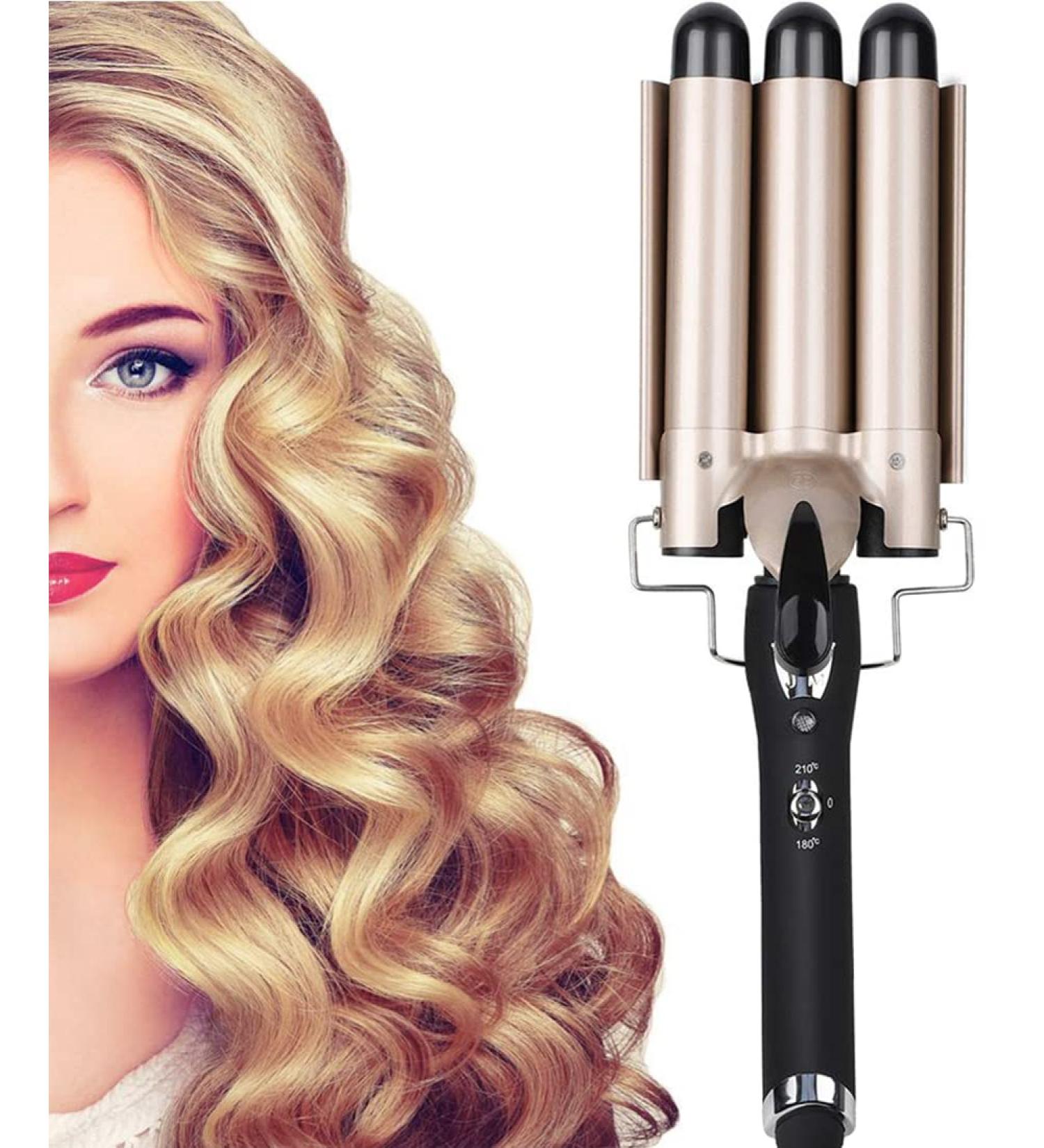 Aibeau Triple Barrel Curling Iron - Tourmaline Ceramic Waver for All Hair Types | Digital Temp Display (Black Gold) - Buy Online on GoSupps.com