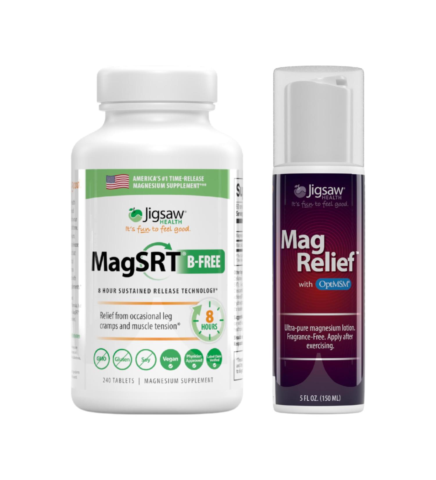 Jigsaw Health B-Free Magnesium Bundle | MagSRT (B-Free) 240 Tablets and MagRelief 5 Ounces (Lotion) - Buy Online on GoSupps.com