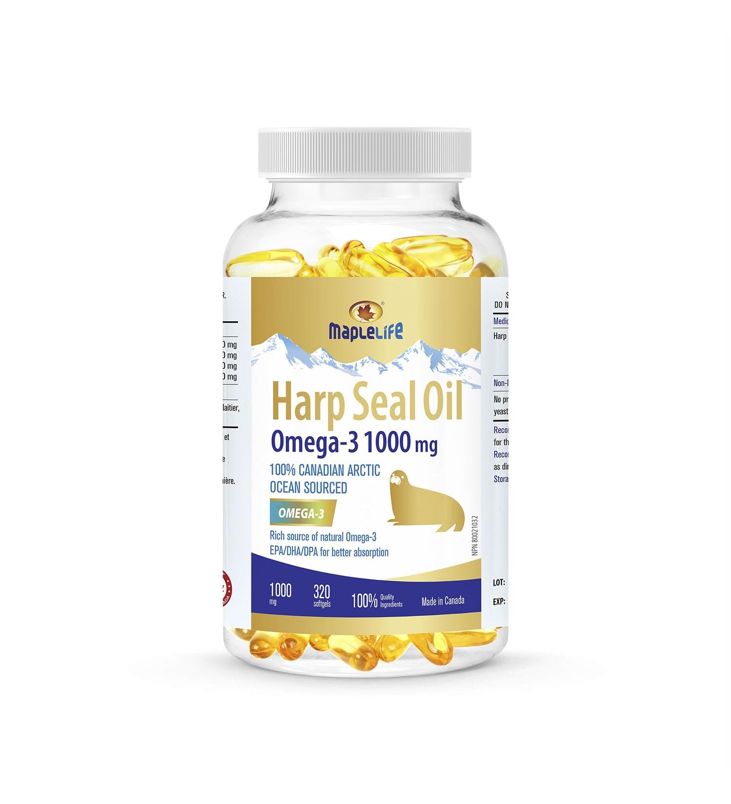 MapleLife Nutrition Harp Seal Oil 1000 mg Rich Source of Natural Omega-3 Fatty Acids EPA/DHA/DPA for Better Absorption Boost Brain Power Maintain Cardiovascular Health Lower Cholesterol & Triglyceride Anti-Inflammation Improve Cognitive Function 320 Softg - Buy Online on GoSupps.com