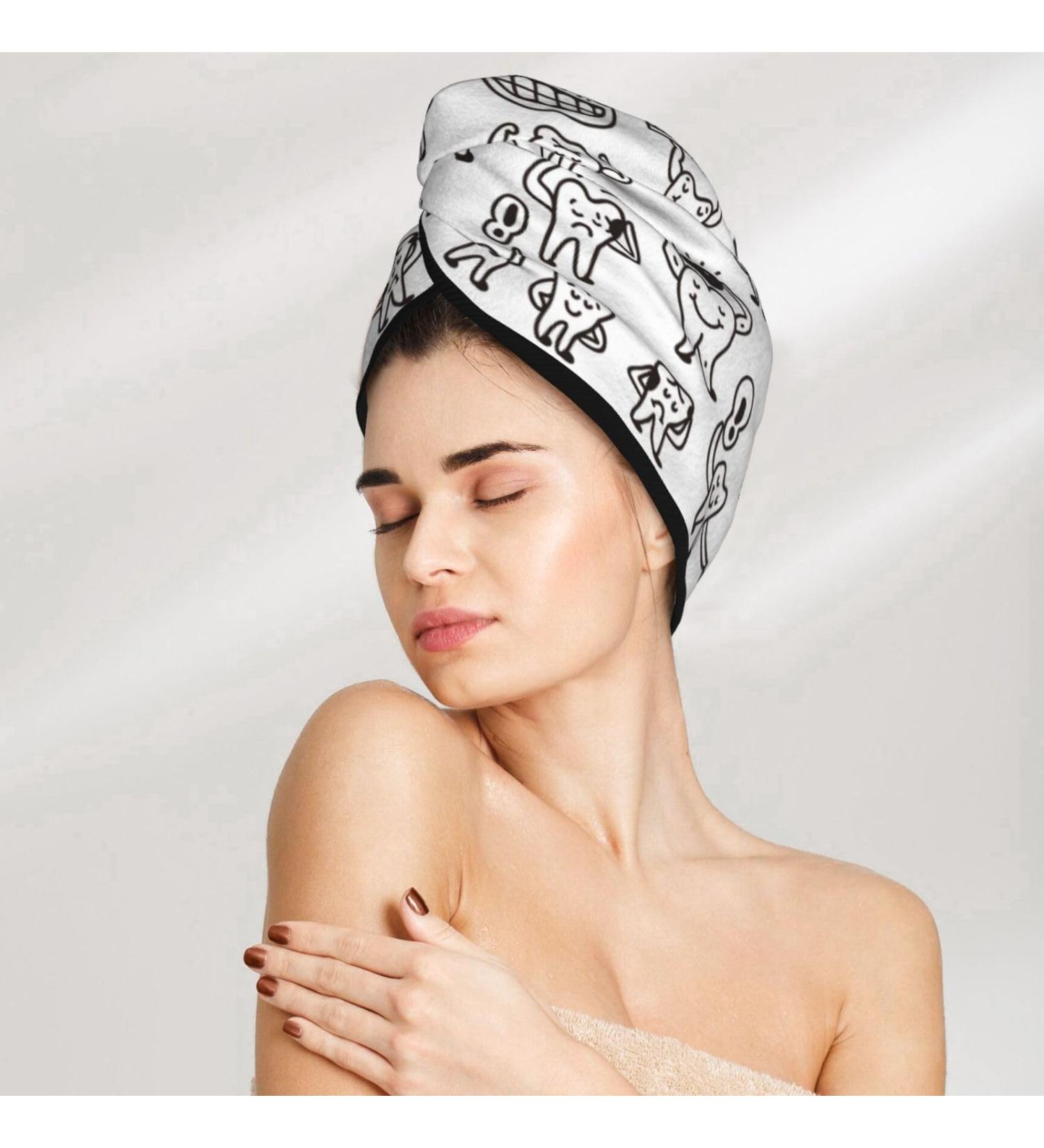 Tooch Sketch Microfiber Hair Towel - Super Absorbent Quick Dry Hair Turbans for Curly & Thick Hair - Hair Towel Wrap with Button for Women Girls & Kids - Buy Online on GoSupps.com