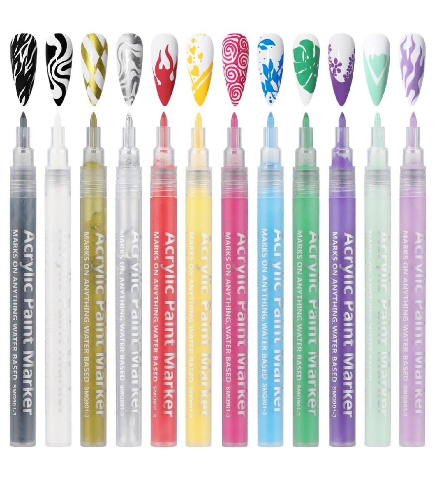yeeplant 3D Nail Art Painting Pens in 12 Colors Acrylic Marker for DIY Nail Designs Manicure Tools for Dots and Stripes Ideal Beauty Gifts for Women and Girls - Buy Online on GoSupps.com