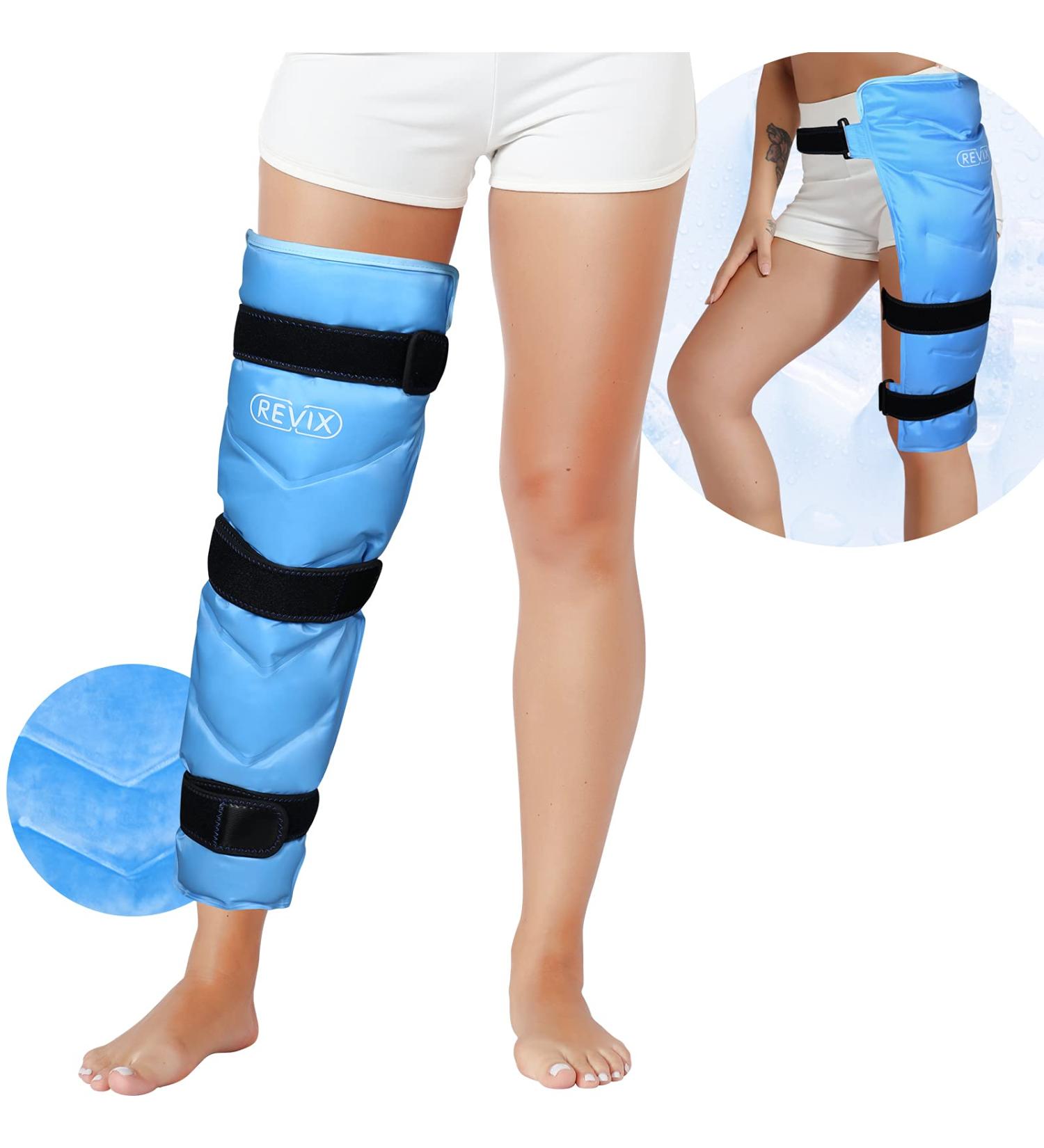 REVIX Large Gel Ice Pack for Injuries - Reusable Cold Compress for Leg, Hip, Thigh, Knee & Shin Splint - Pain Relief After Surgery, Swelling, Bruises - 3 Straps (Blue) - Buy Online on GoSupps.com