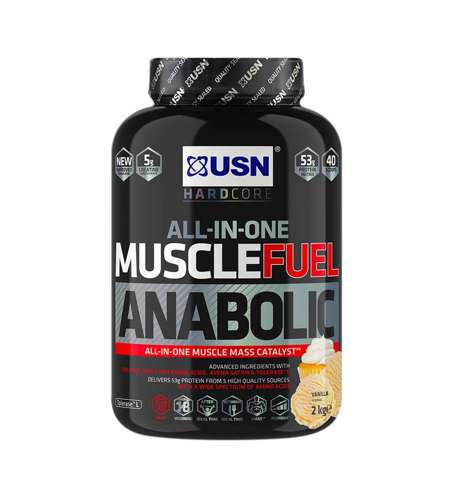 USN Muscle Fuel Anabolic Vanilla Protein Shake 2kg - Muscle Gain & Workout-Boosting Formula - Buy Online on GoSupps.com