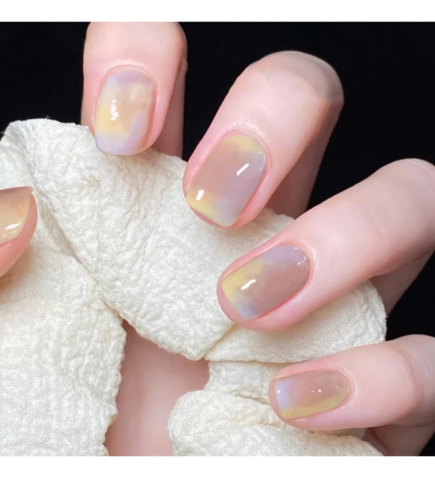 Buy 24PCS Glossy Short Rainbow French Fake Nails - Full Cover Square Nail Art for Women & Girls | Fast International Shipping - Buy Online on GoSupps.com