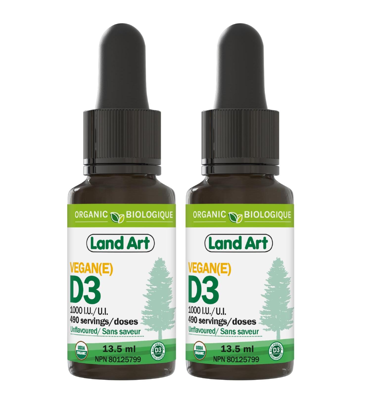 Certified Organic VEGAN Plant-Based Vitamin D3 Drops - 1000IU per drop - 490 Servings - Unflavoured - DUO PACK 2X 13.5ml - Immune System Support - Made in Canada 13.5 ml (Pack of 2) - Buy Online on GoSupps.com