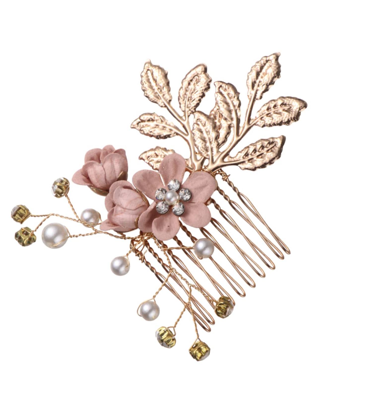 SKISUNO Rhinestone Hair Comb Hair Side Comb Bridal Headpiece Crystal Headpiece Gold Hair Comb Clip Crystal Hair Comb Wedding Hair Comb Jeweled Hair Combs Bride Pink Veil Korean Version - Buy Online on GoSupps.com