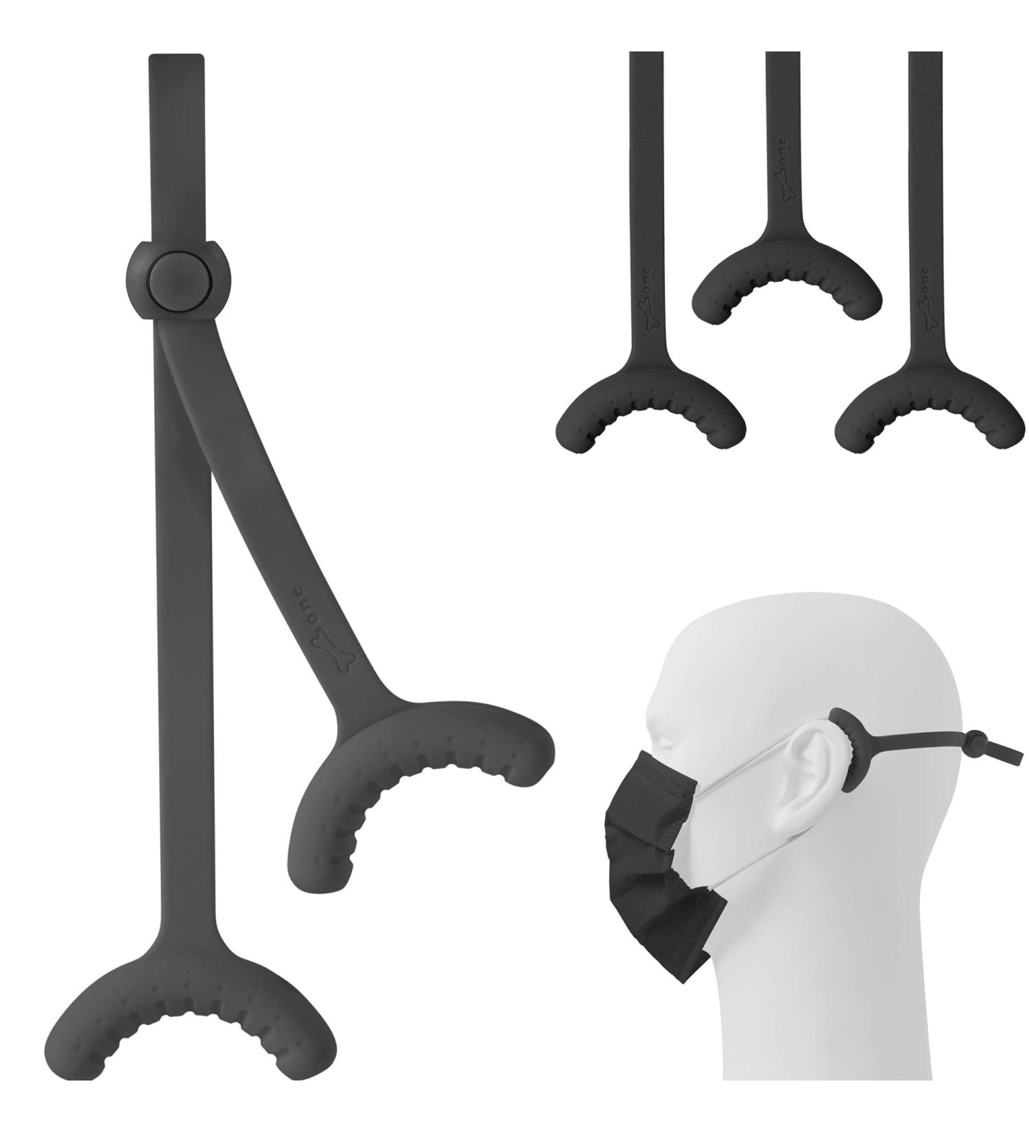 Bone 3 Pack Mask Holder Ear Hooks | Adjustable Anti-Slip Silicone Band for Adults & Kids | Comfortable Mask Extension - Short Black Set - Buy Online on GoSupps.com