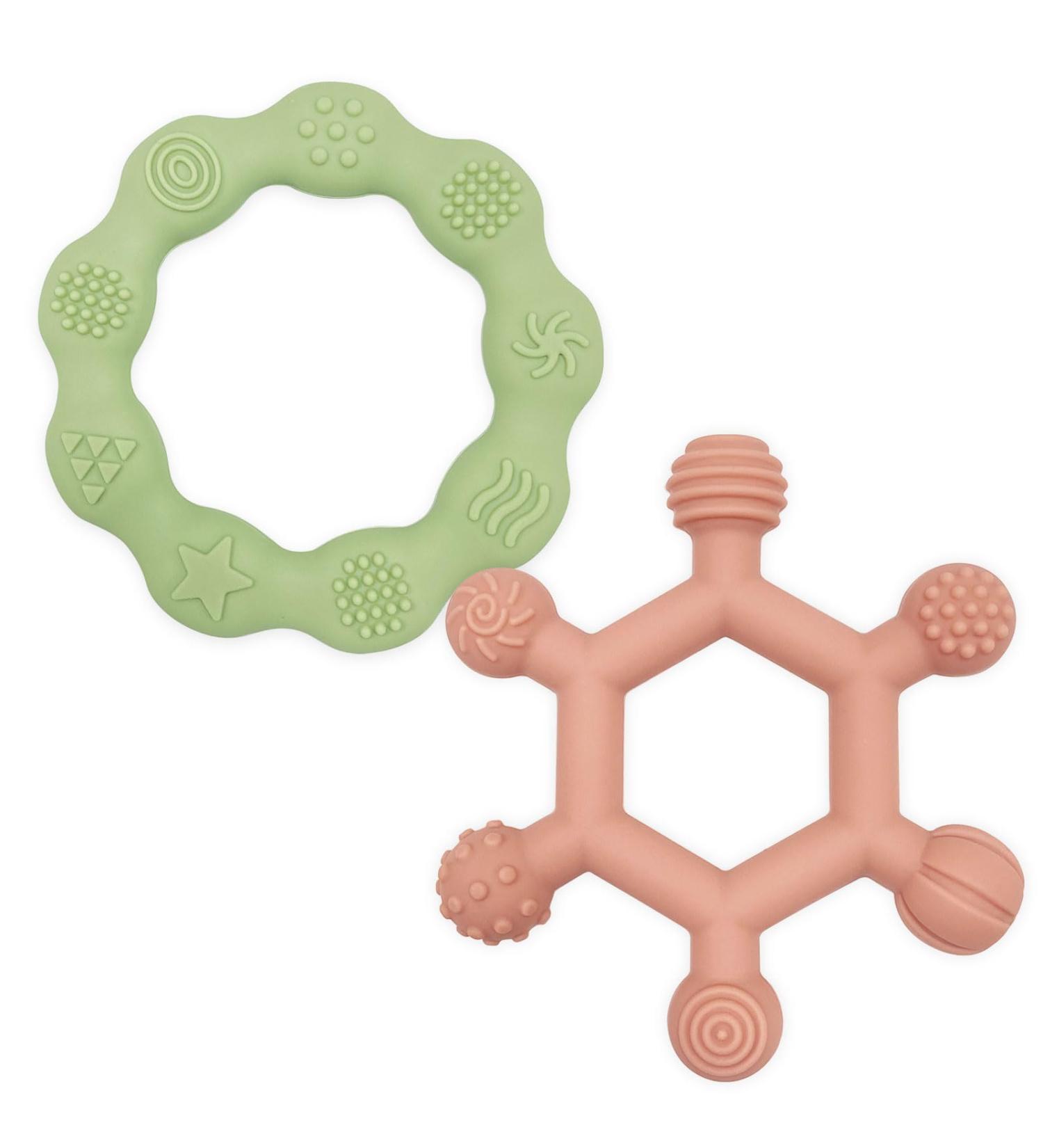 Buy BPA-Free Silicone Baby Toothbrush & Bite Ring Set | 2-Piece Dental Aid in Green & Pink Perfect Gifts for Newborns - Buy Online on GoSupps.com