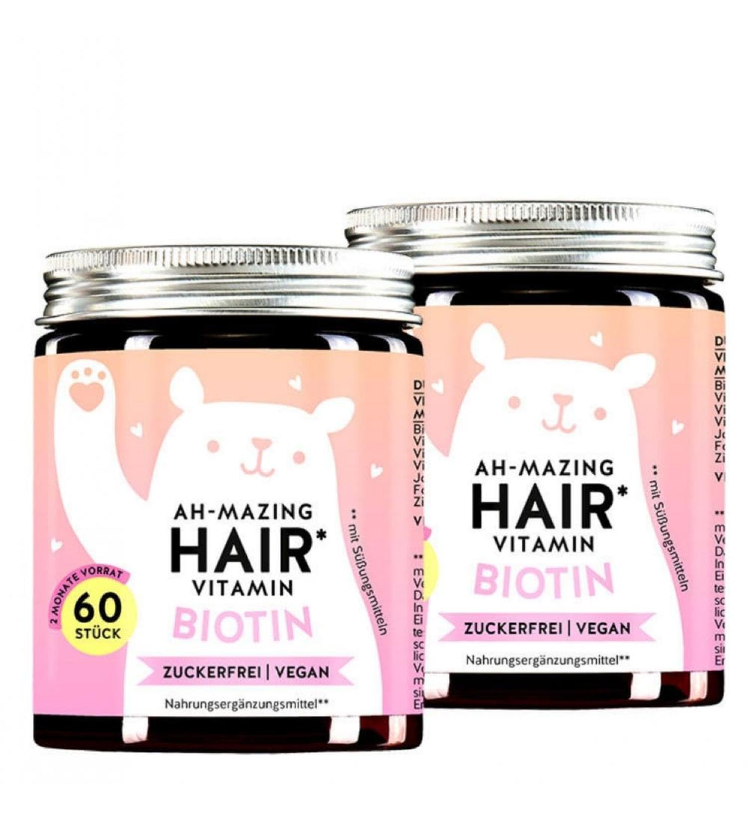 High Dose Biotin 5000 g + Zinc Gummies for Hair Growth - Vegan Sugar-Free - 2-Person Pack (120 Gummies) - Bears with Benefits - Buy Online on GoSupps.com
