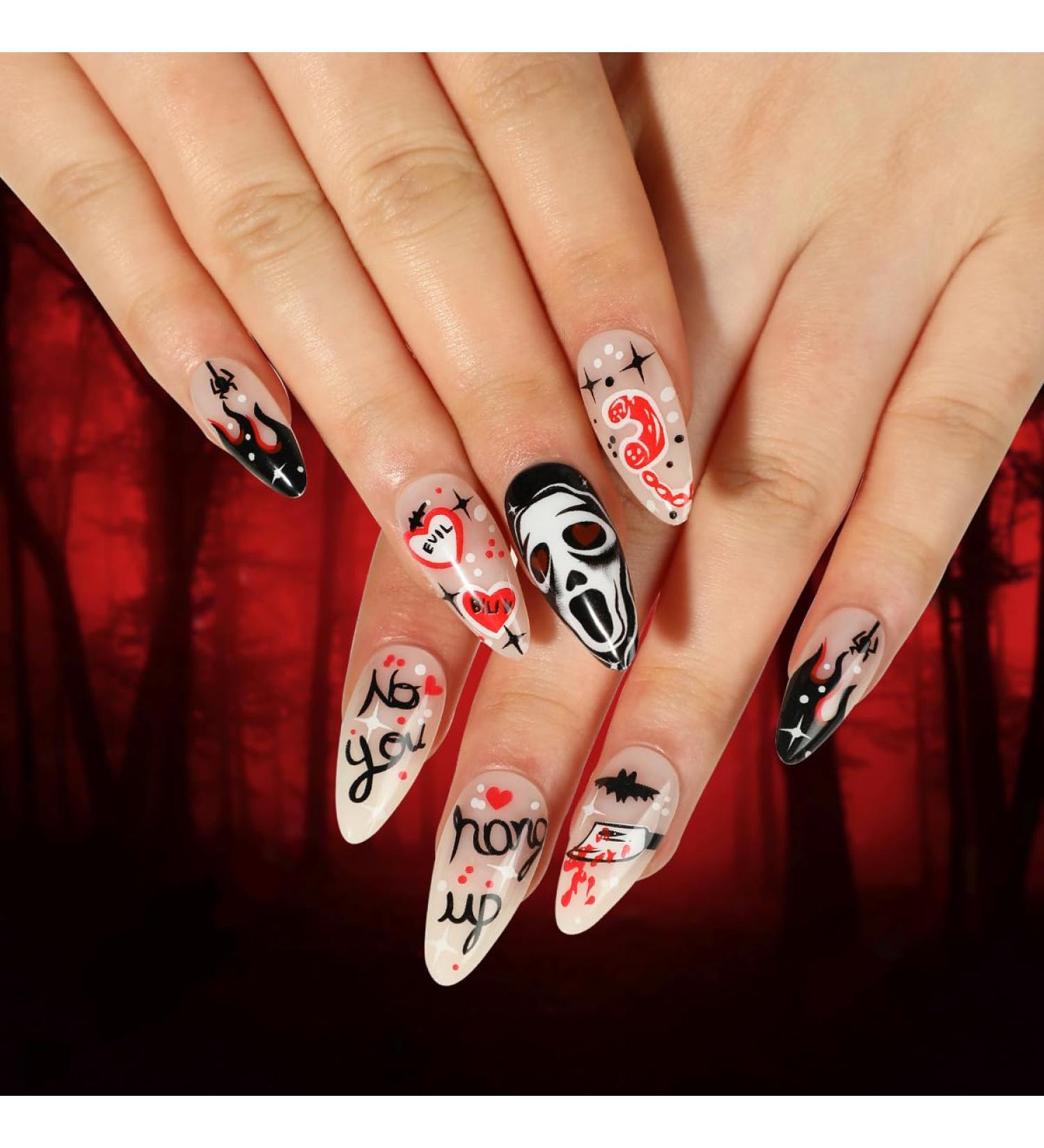 Coffin False Nails Halloween Decorations Ghost Press on Nails Grave Noctilucent Stick on Nails Ballerina Acrylic Fake Nails 24Pcs for Women and Girls (Size : B) - Buy Online on GoSupps.com