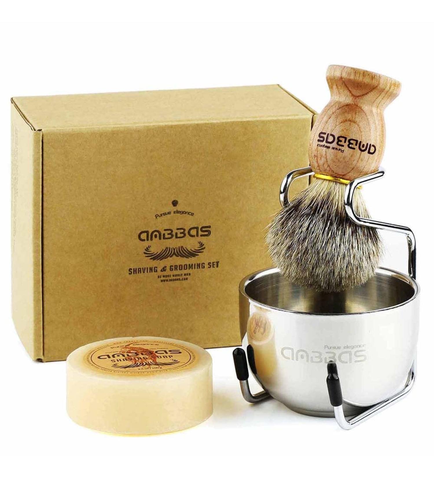 Anbbas Shaving Brush Set with Pure Badger Hair, Solid Wood Handle, Goat Milk Shaving Soap - Men's Grooming Kit - Buy Online on GoSupps.com