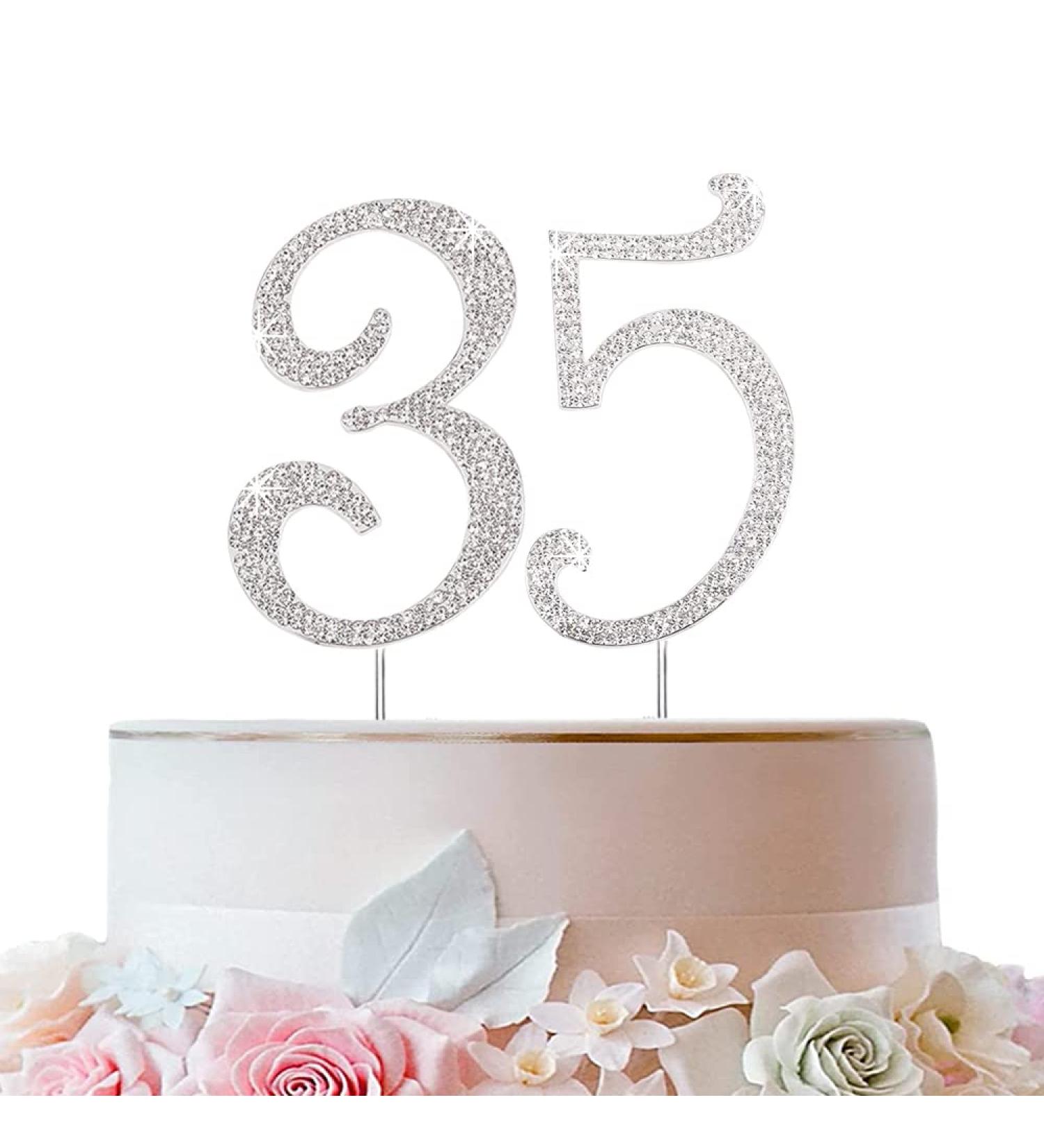 Happy Birthday Cake Topper - Silver Rhinestones Decoration for Stunning Birthday Cakes | International Shipping Available - Buy Online on GoSupps.com