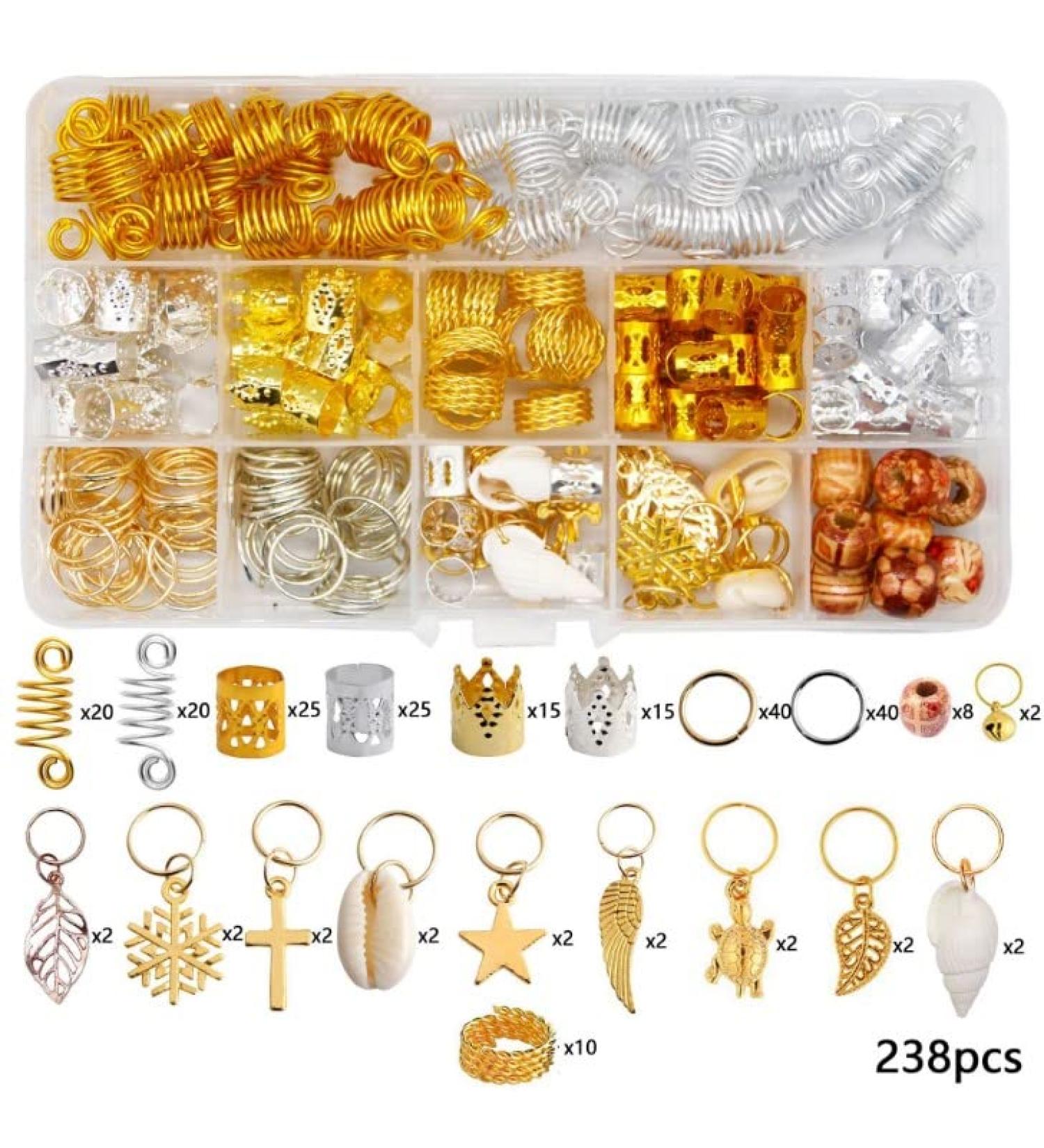suchkawe 238 Pieces Hair Jewelry for Braids Hair Coils Dreadlocks Accessories Gold Hair Beads Metal Hair Cuffs for Braids Accessories Hair Charms for Braids Silver - Buy Online on GoSupps.com