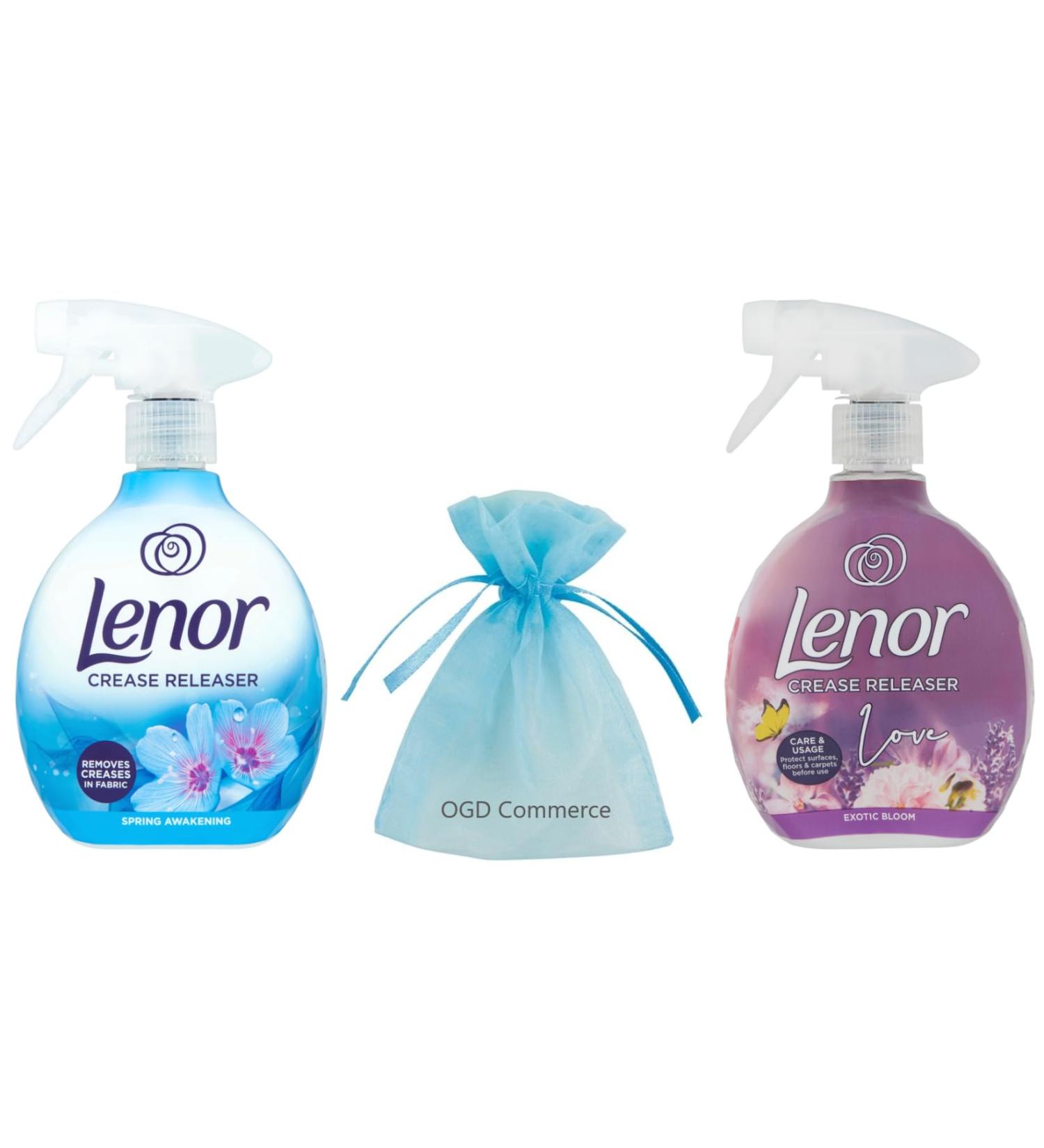 Lenor Crease Releaser Spray Removes Creases in Fabric 500ml Pack of 2 Fragrances: Spring Awakening & Exotic Bloom + Our Gift for You: Organza Small Bag - Buy Online on GoSupps.com